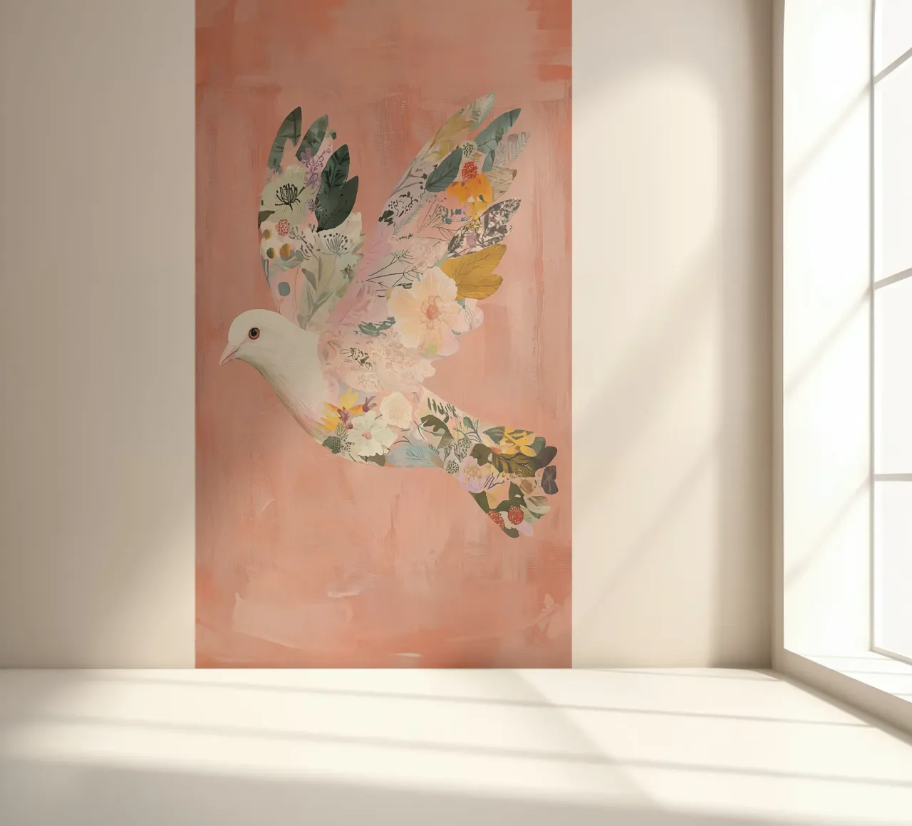 Floral Abstract Dove Poster, Pastel Wall Art, Birth Print photo wallpaper by Boheme