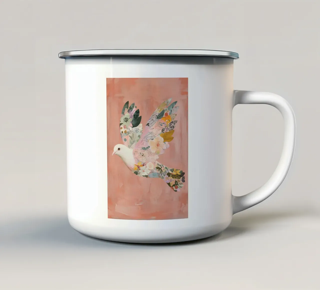 Bloemen Abstracte Duif Poster, Pastel Muurkunst, Geboorte Print emaille mok van Boheme