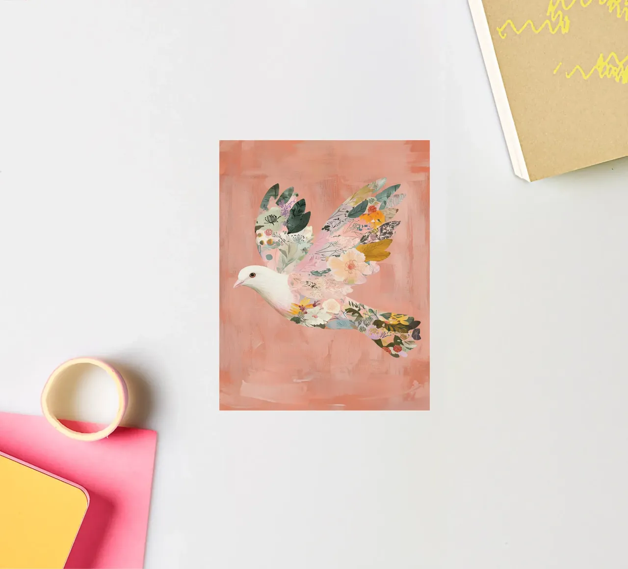 Floral Abstract Dove Poster, Pastel Wall Art, Birth Print sticker by Boheme