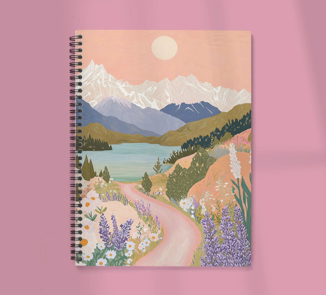 Impresión caprichosa de paisaje abstracto, póster floral de flores silvestres cuaderno de espiral de Boheme