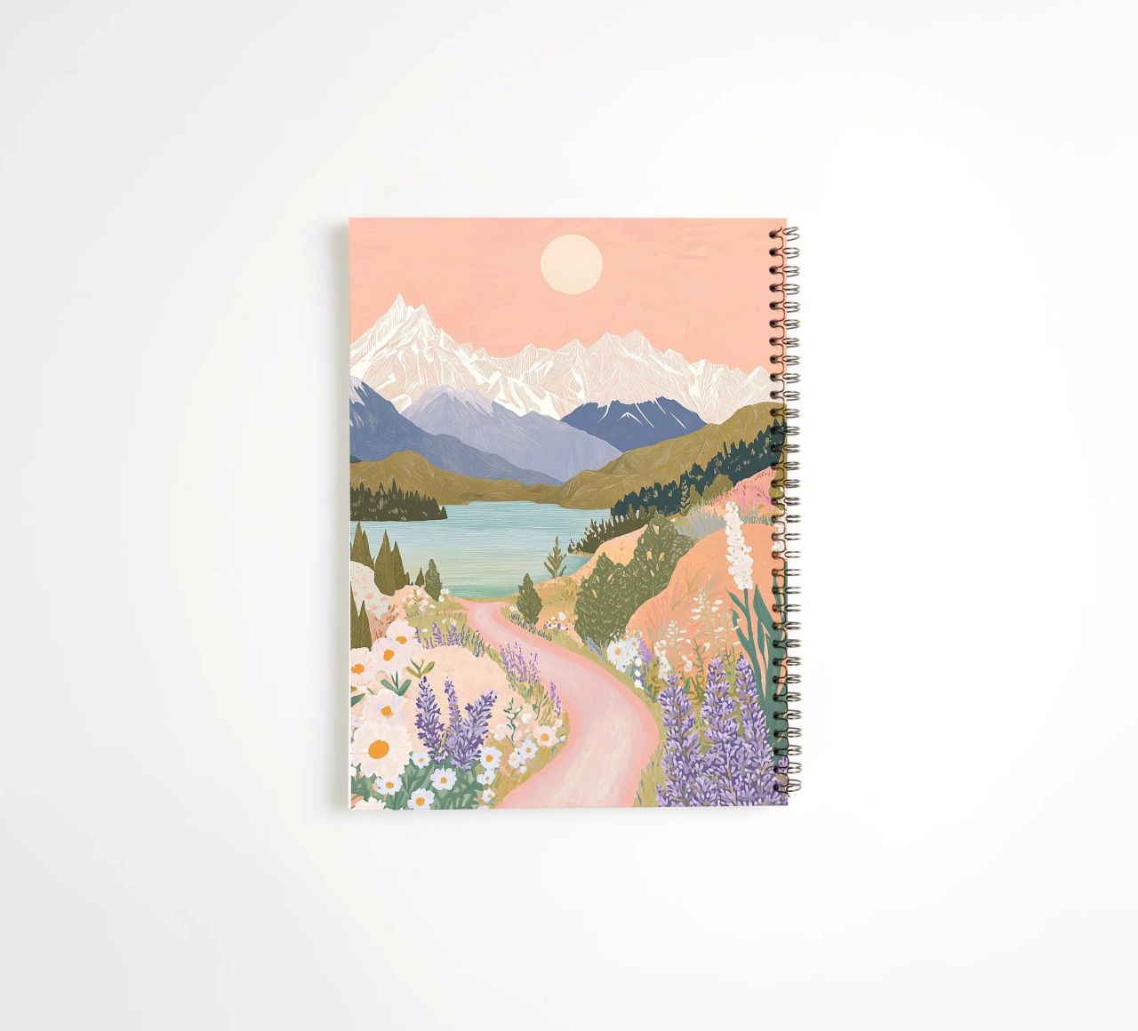 Impresión caprichosa de paisaje abstracto, póster floral de flores silvestres cuaderno de espiral de Boheme