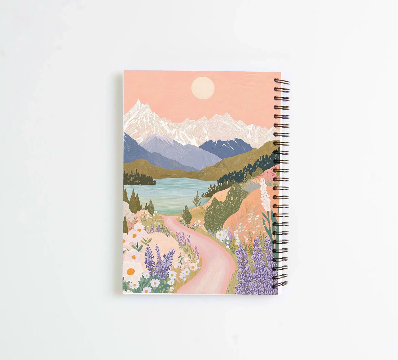 Impresión caprichosa de paisaje abstracto, póster floral de flores silvestres cuaderno de espiral de Boheme