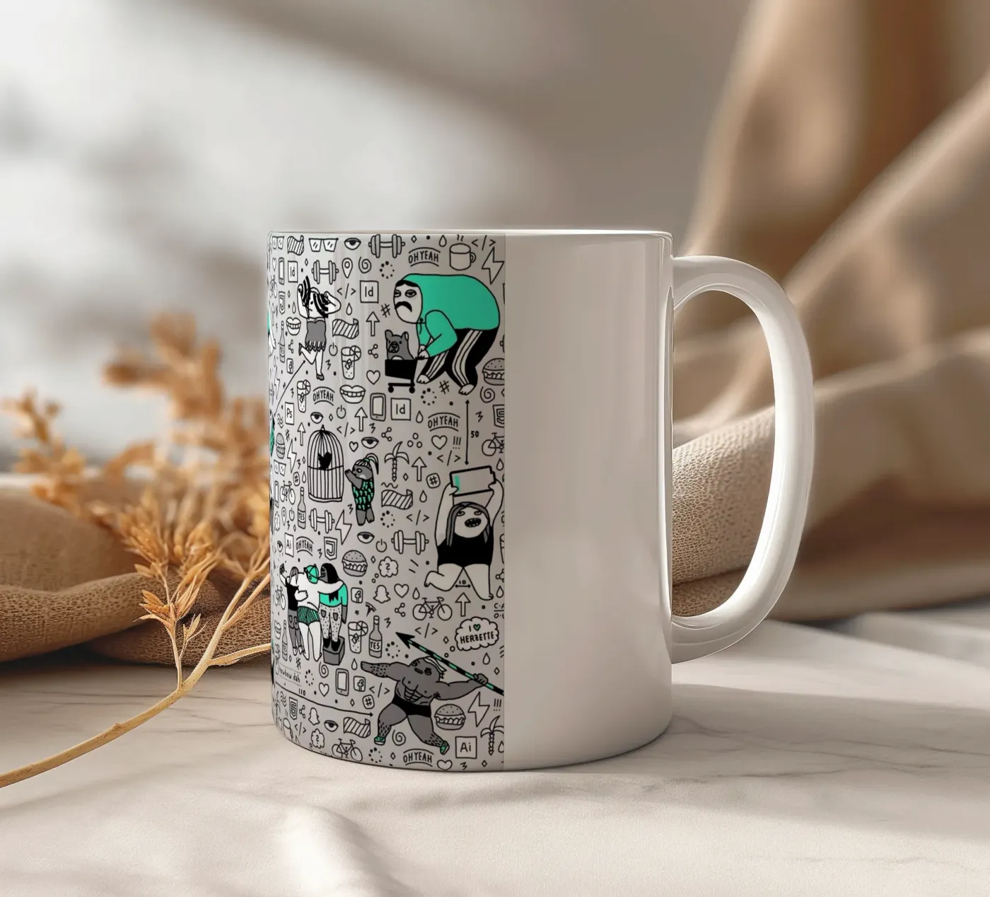 Kool Kids Pattern ceramic mug by Herzette
