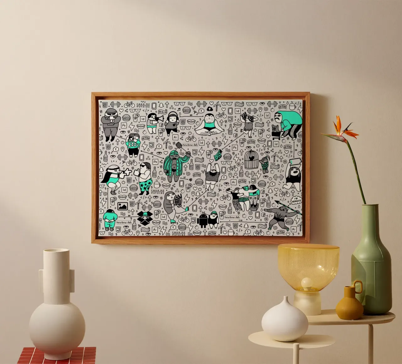 Kool Kids Pattern tela con Cornice a cassetta da Herzette
