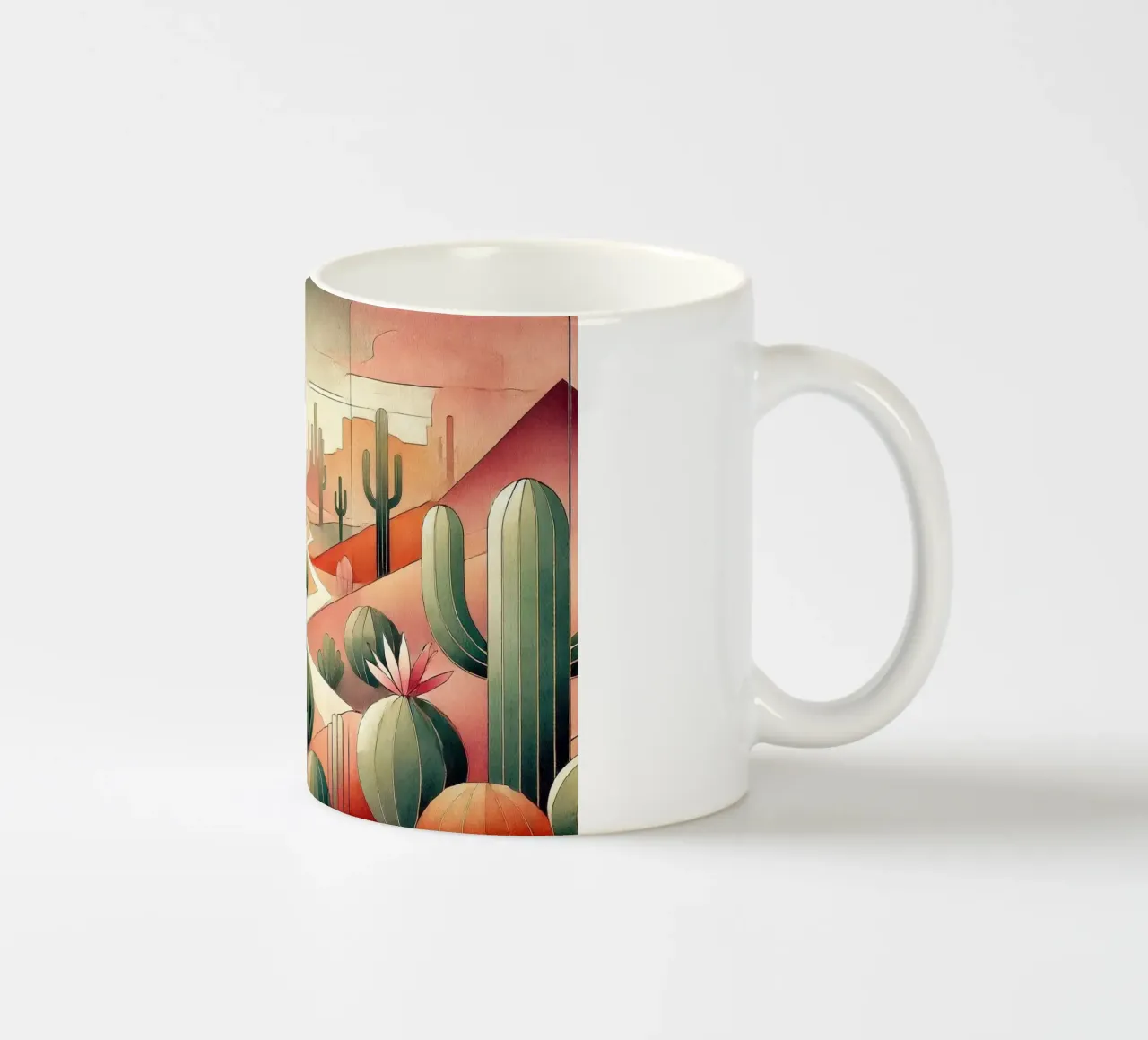 Cactus Sunset Vista in Art Deco tazza in ceramica da Chromatic Fusion Studio