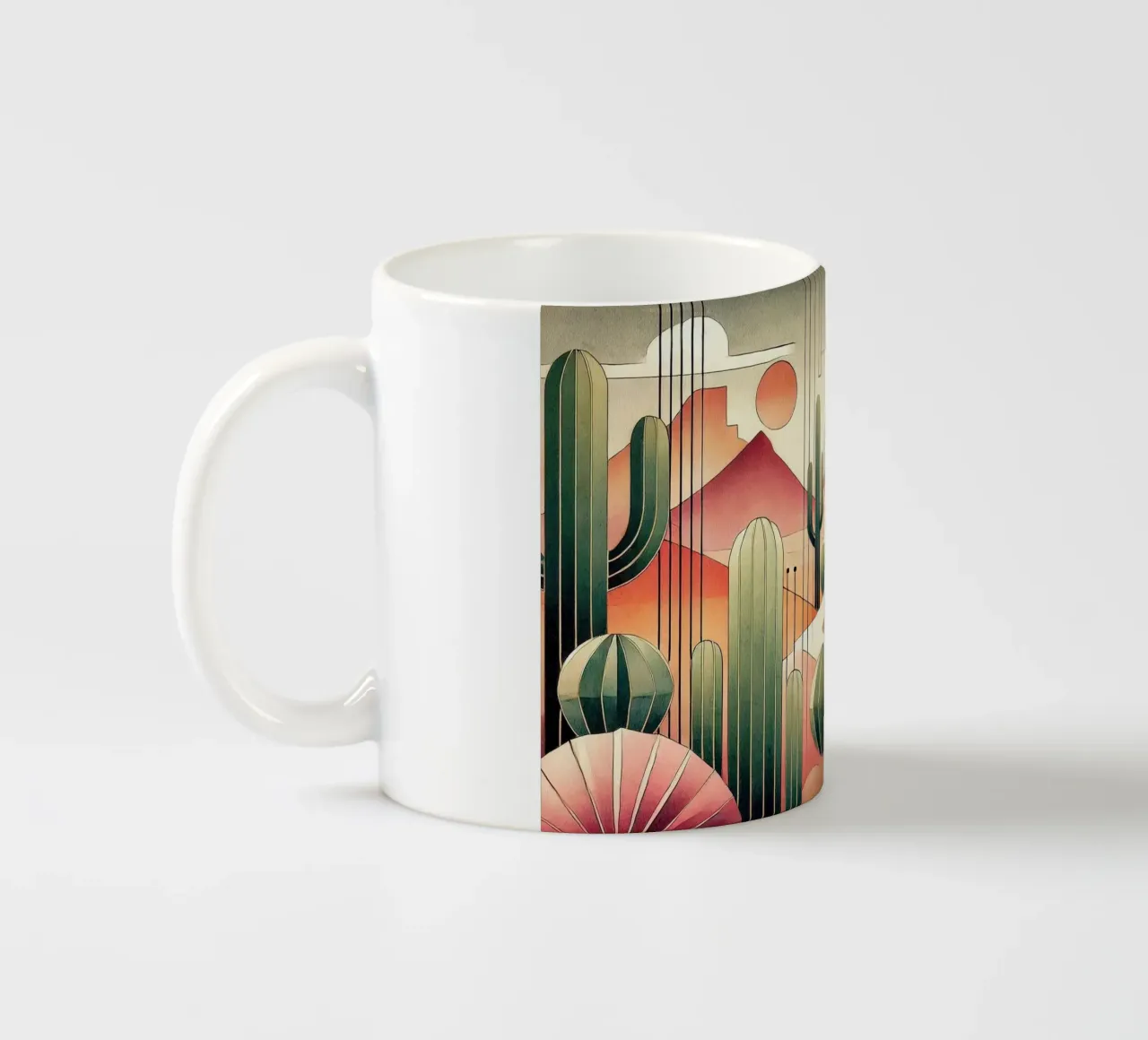 Cactus Sunset Vista in Art Deco tazza in ceramica da Chromatic Fusion Studio