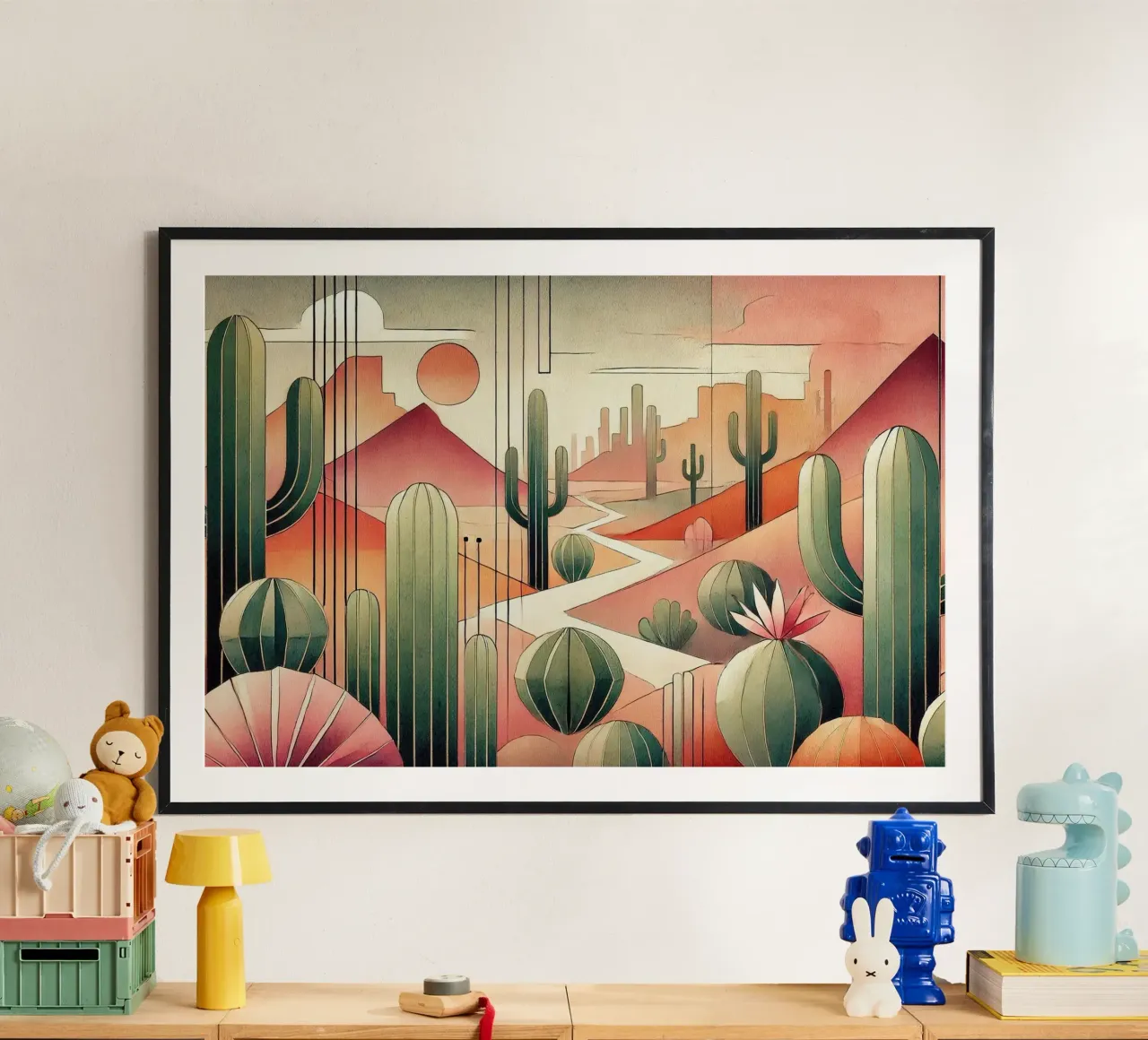 Cactus Zonsondergang Uitzicht in Art Deco poster van Chromatic Fusion Studio