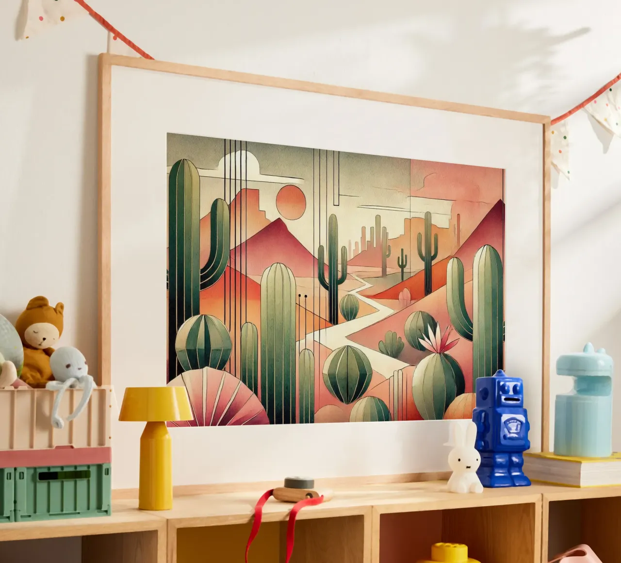 Cactus Zonsondergang Uitzicht in Art Deco poster van Chromatic Fusion Studio