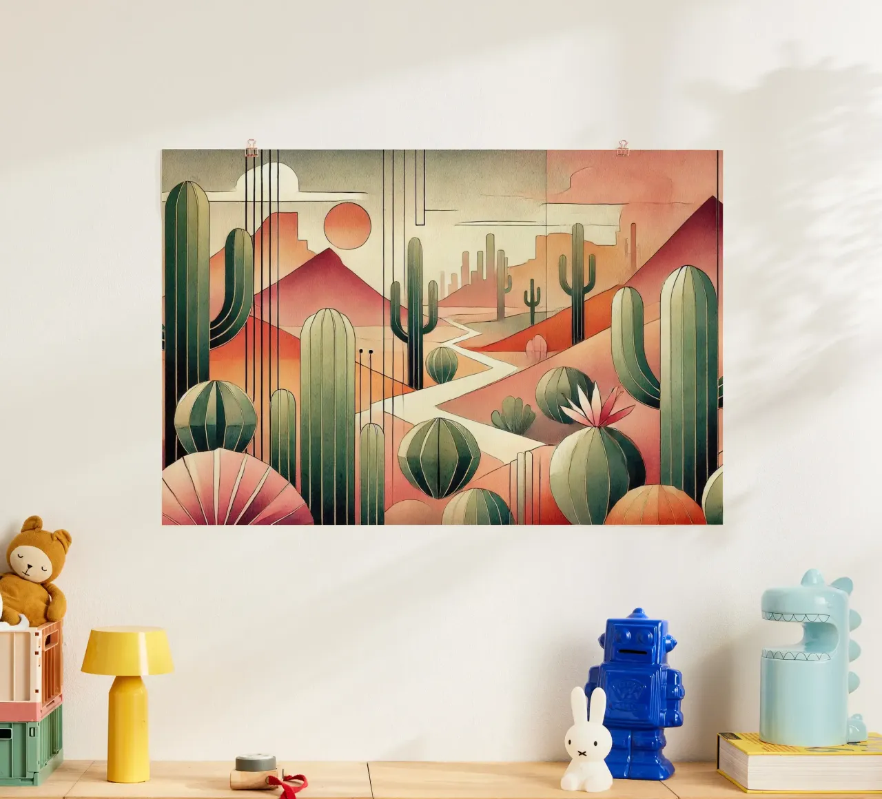 Cactus Zonsondergang Uitzicht in Art Deco poster van Chromatic Fusion Studio
