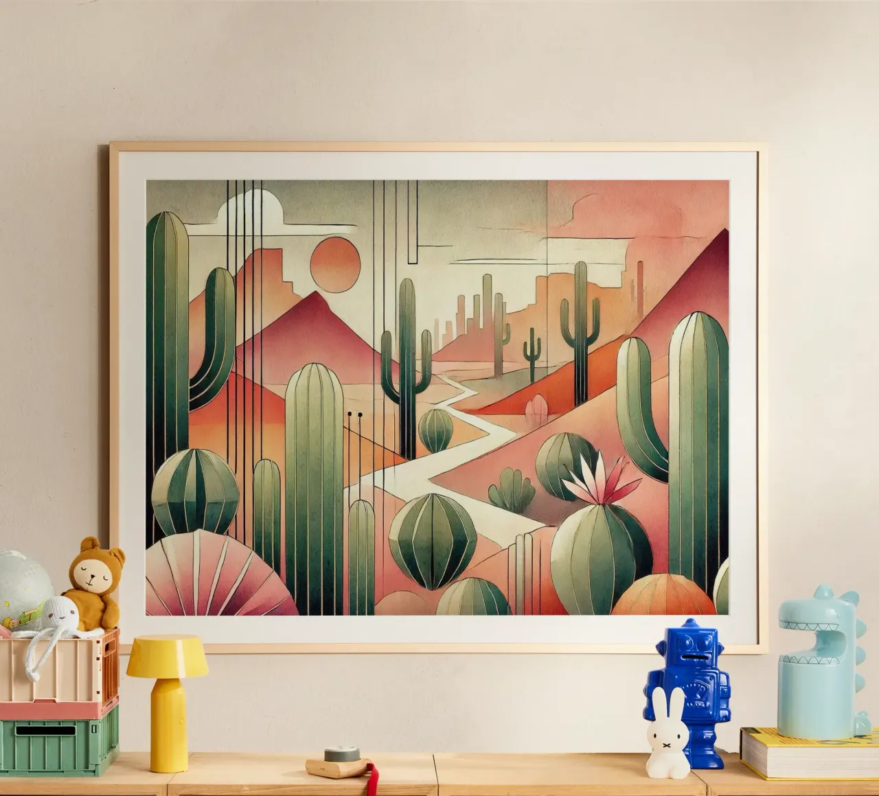 Cactus Zonsondergang Uitzicht in Art Deco poster van Chromatic Fusion Studio