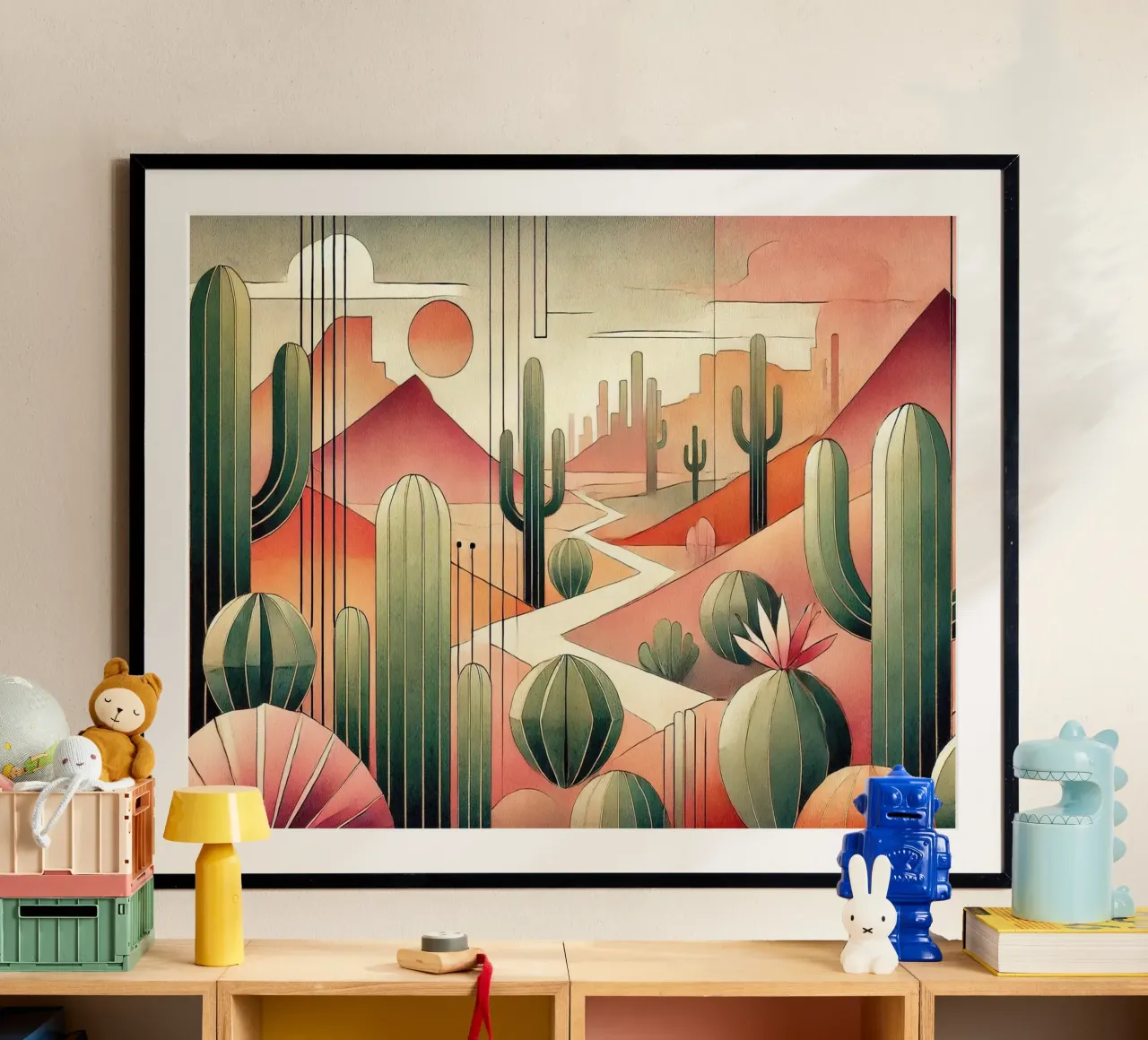 Cactus Zonsondergang Uitzicht in Art Deco poster van Chromatic Fusion Studio