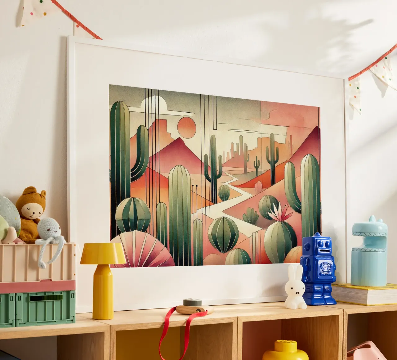 Cactus Zonsondergang Uitzicht in Art Deco poster van Chromatic Fusion Studio
