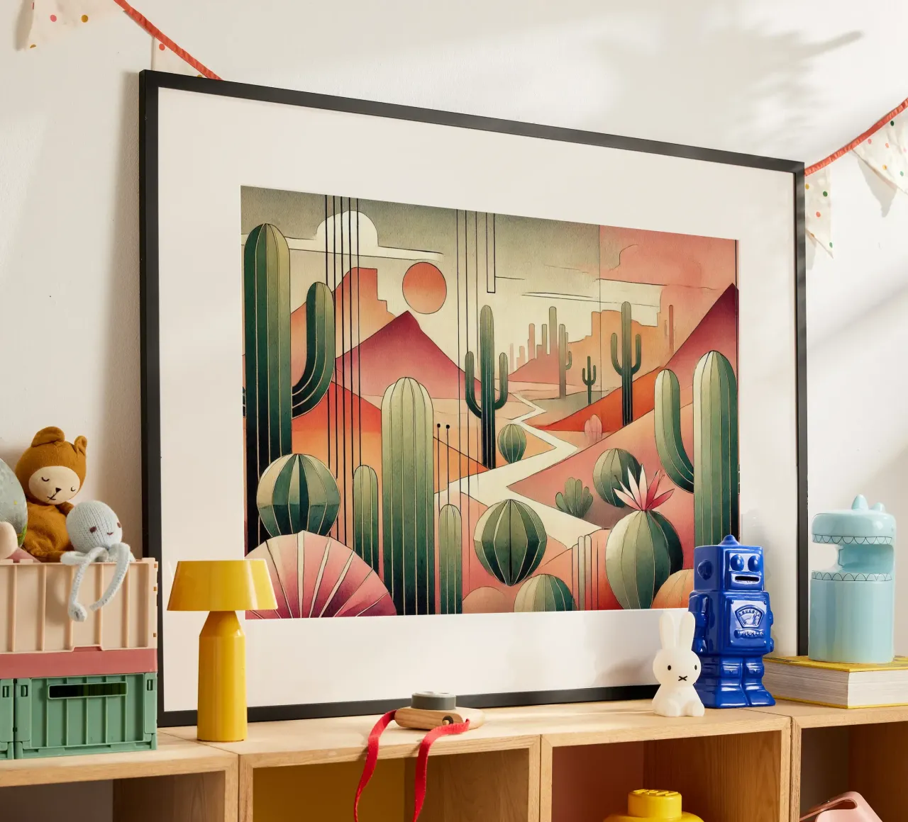 Cactus Zonsondergang Uitzicht in Art Deco poster van Chromatic Fusion Studio