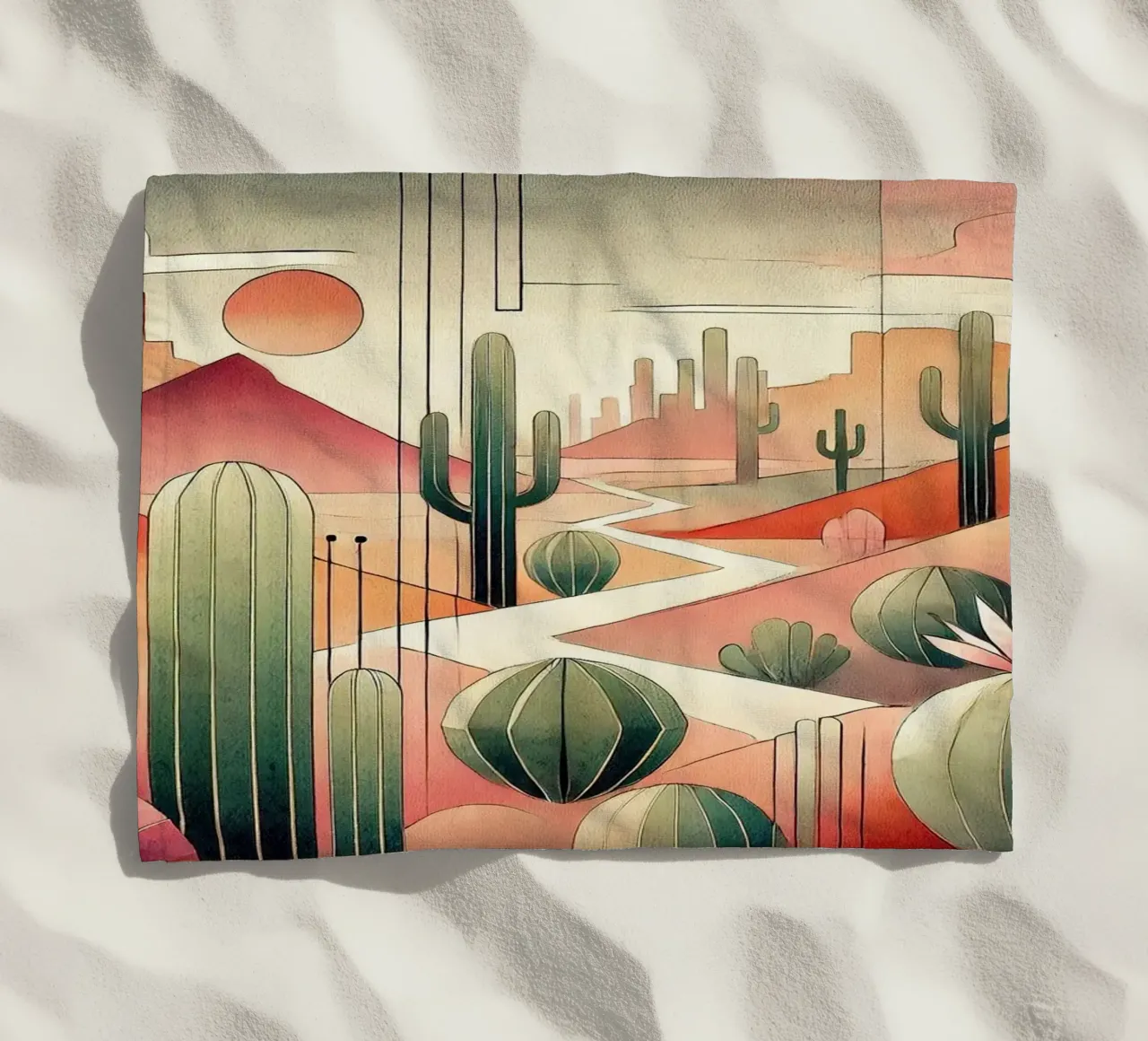 Cactus Sunset Vista in Art Deco telo mare da Chromatic Fusion Studio