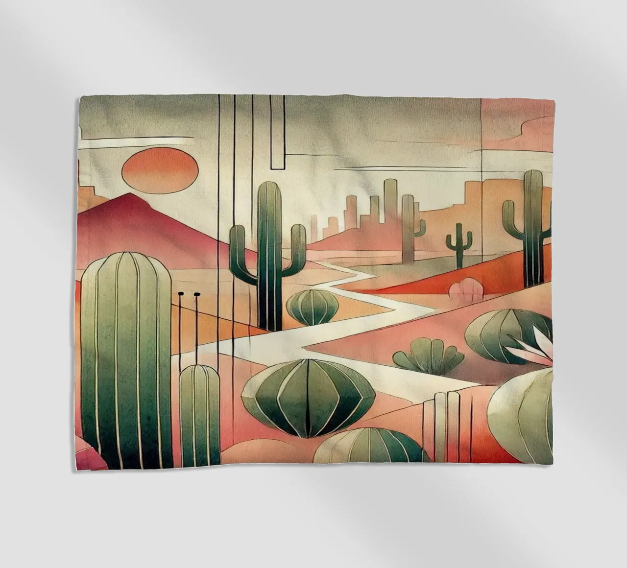 Cactus Sunset Vista in Art Deco telo mare da Chromatic Fusion Studio
