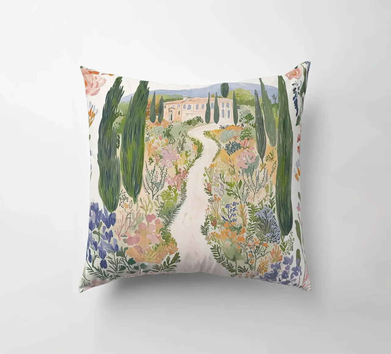 Florale Boho-Illustration, skurrile Blumen-Landschaftsgestaltung Kissen von Boheme