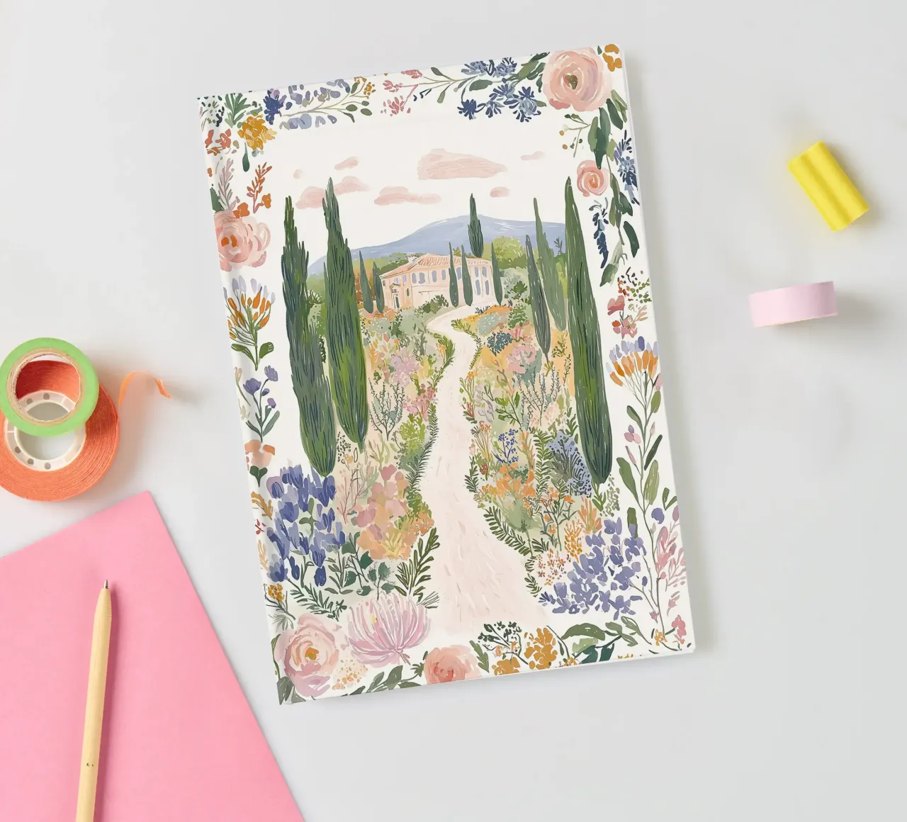 Florale Boho-Illustration, skurrile Blumen-Landschaftsgestaltung Notizbuch von Boheme