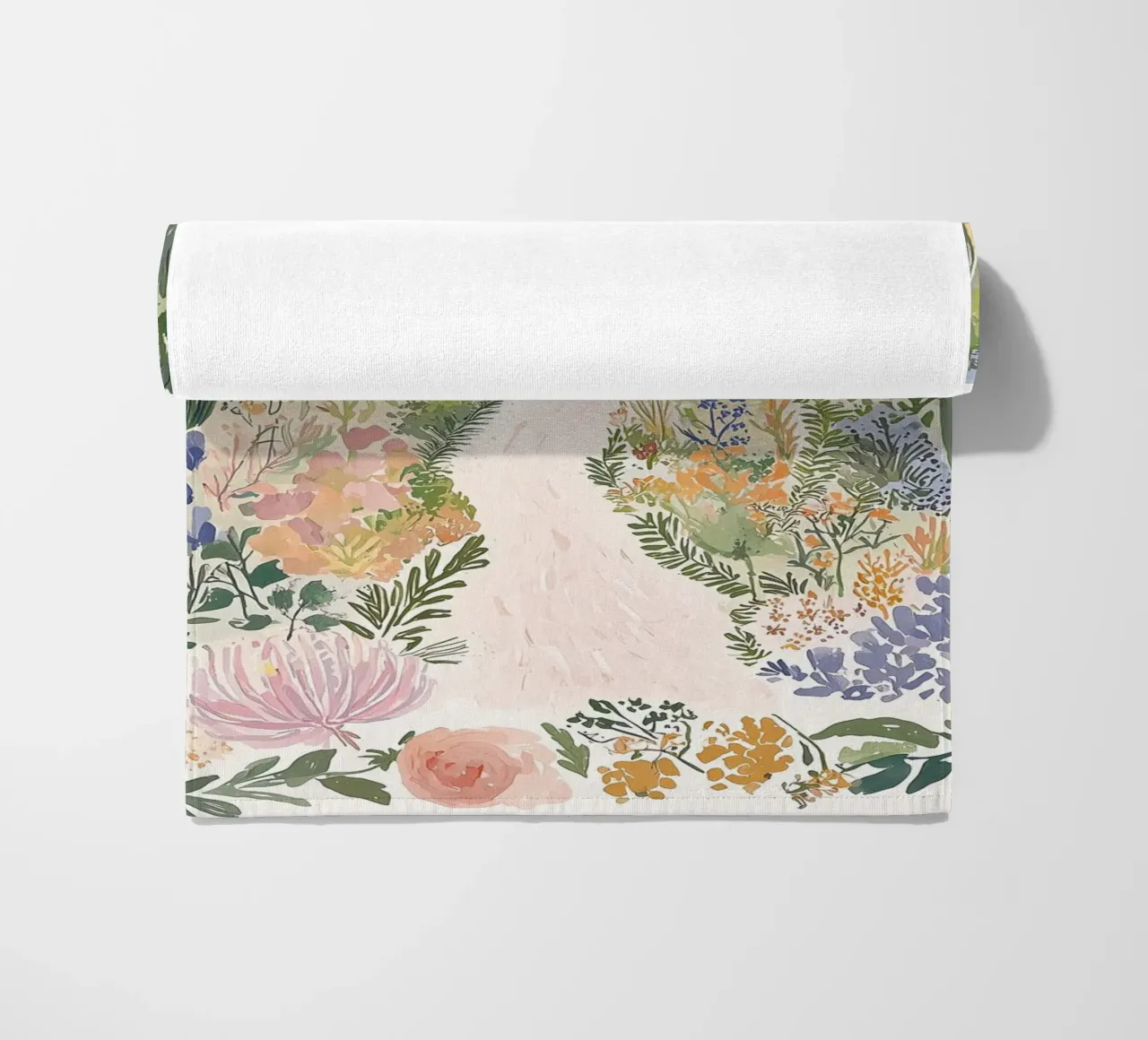 Floral Boho Illustration, Whimsical Floral Landscape Design beach towel by Boheme