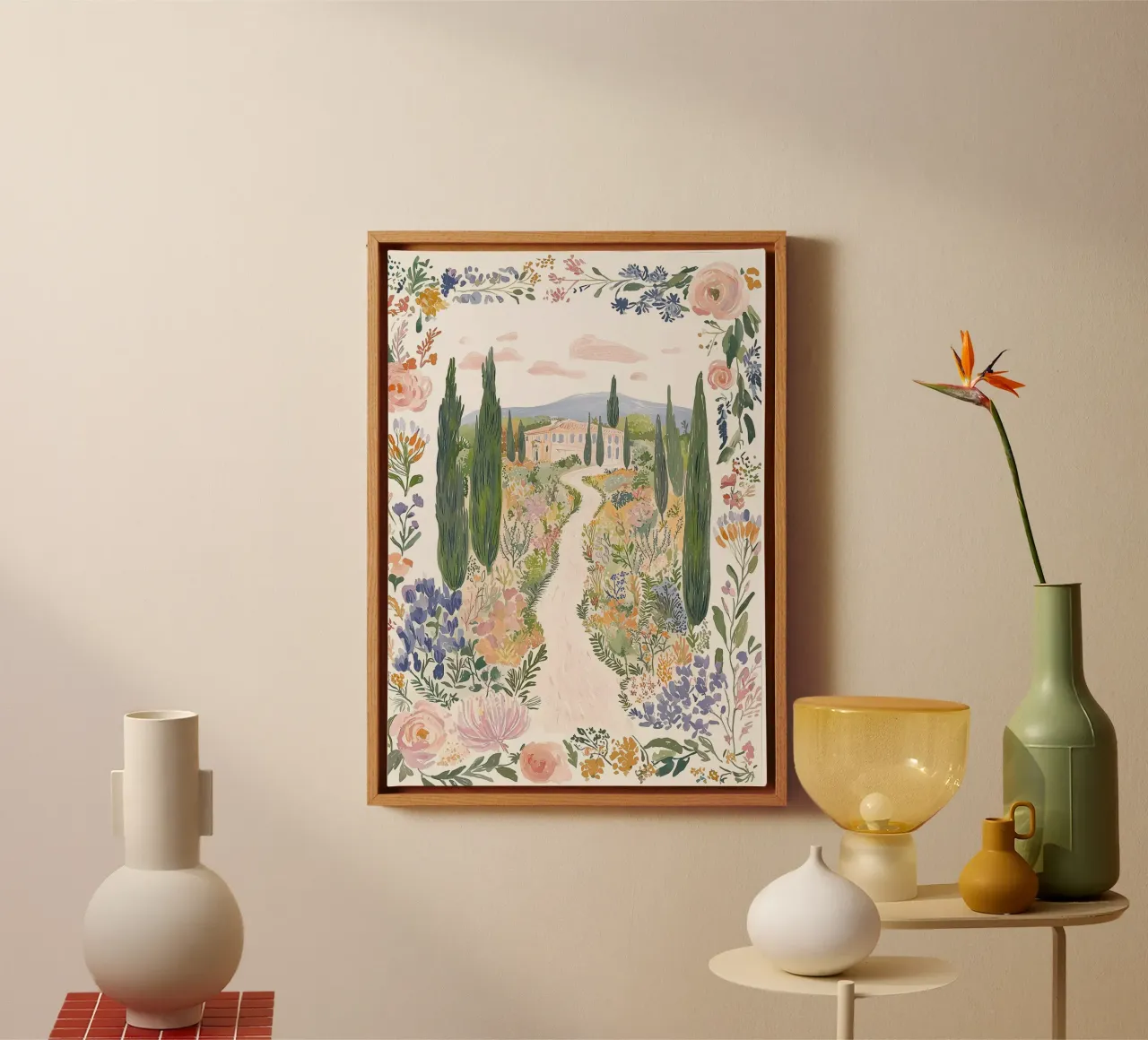 Bloemen Boho Illustratie, Grillig Bloemen Landschap Ontwerp canvas van Boheme