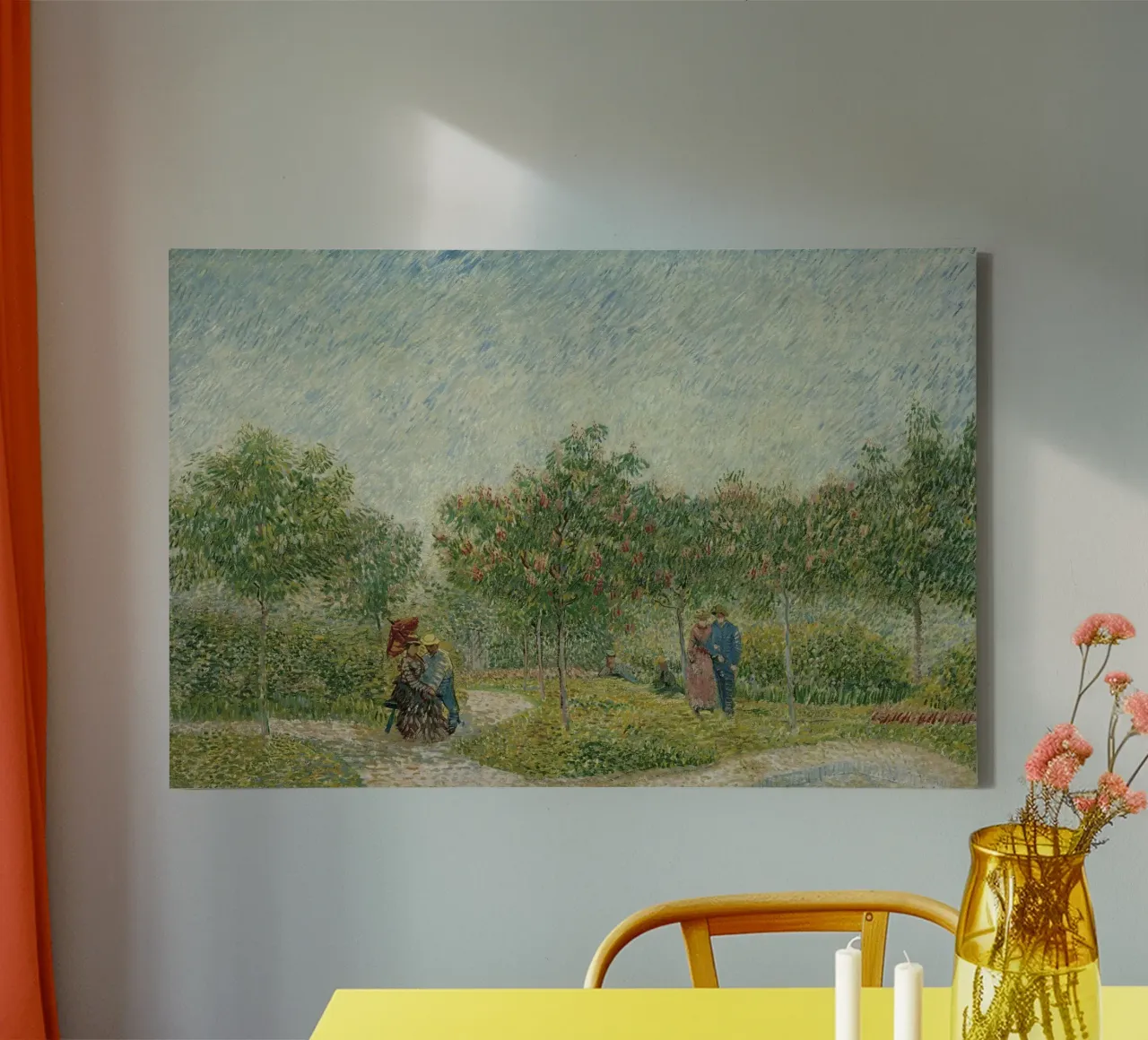 Vincent van Gogh - Garden in Montmarte with lovers canvas met Baklijst van Timeless Artworks