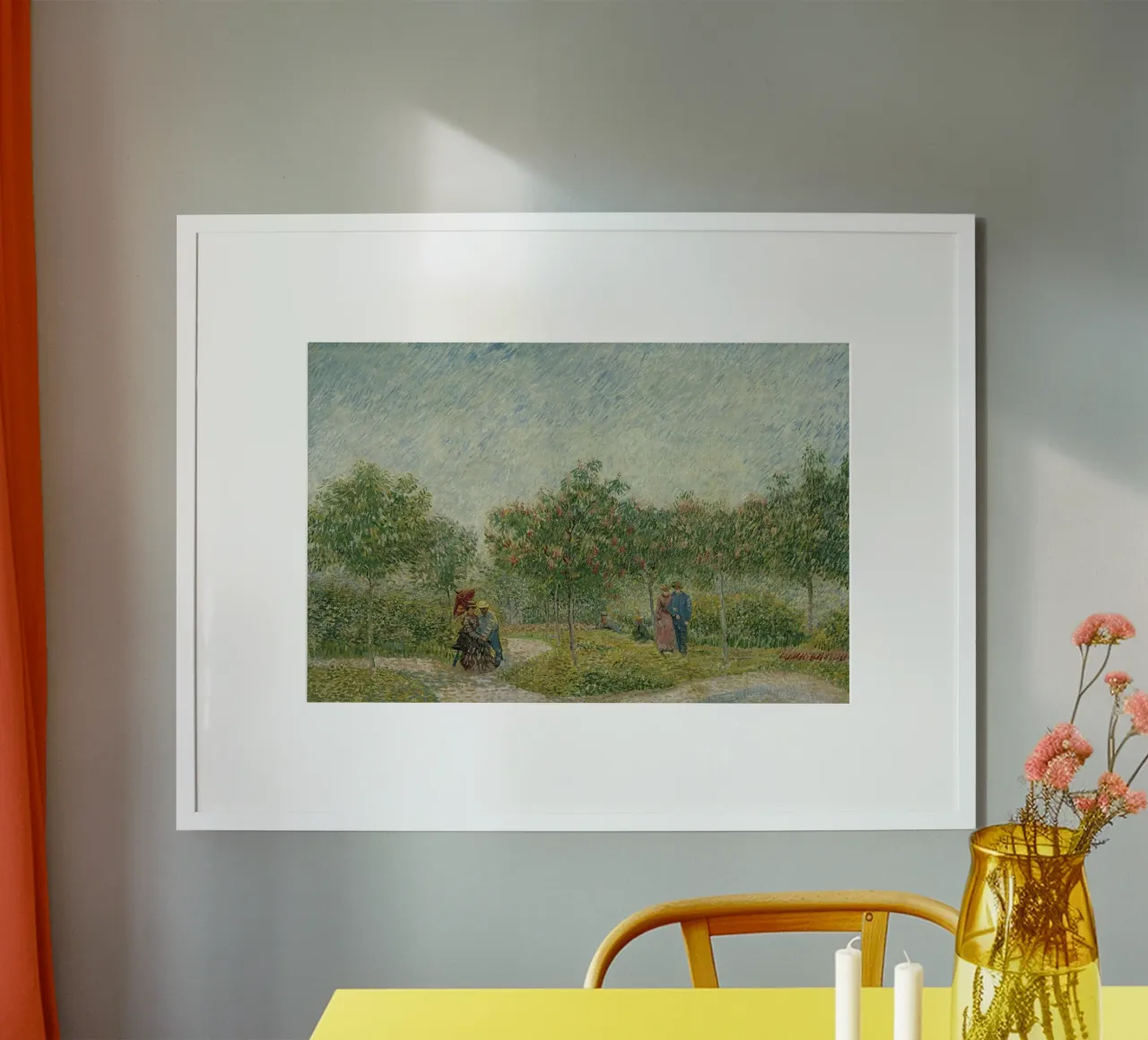 Vincent van Gogh - Garten in Montmarte mit Liebespaar Poster mit Aluminium Rahmen von Timeless Artworks