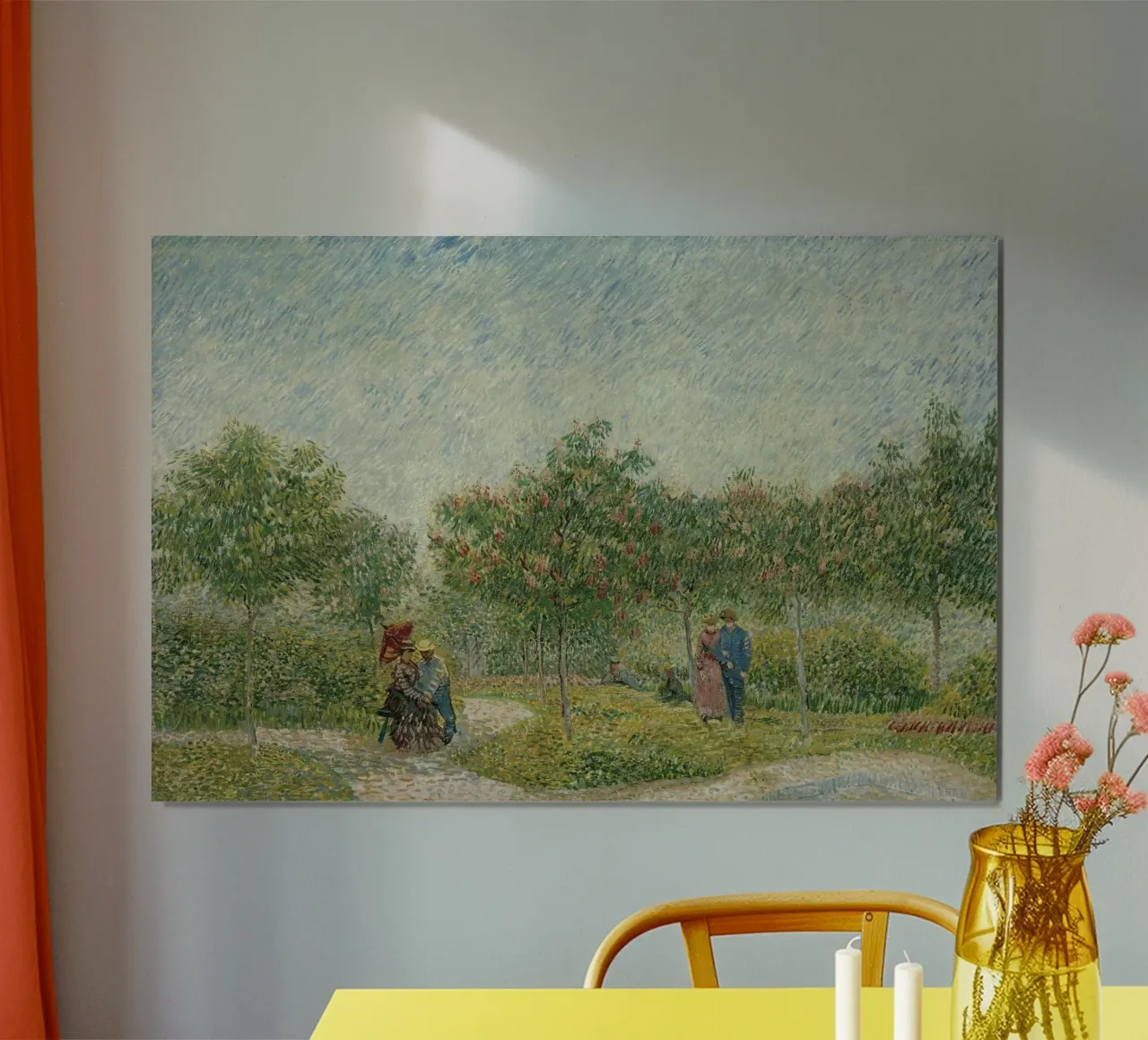 Vincent van Gogh - Garten in Montmarte mit Liebespaar Poster mit Aluminium Rahmen von Timeless Artworks