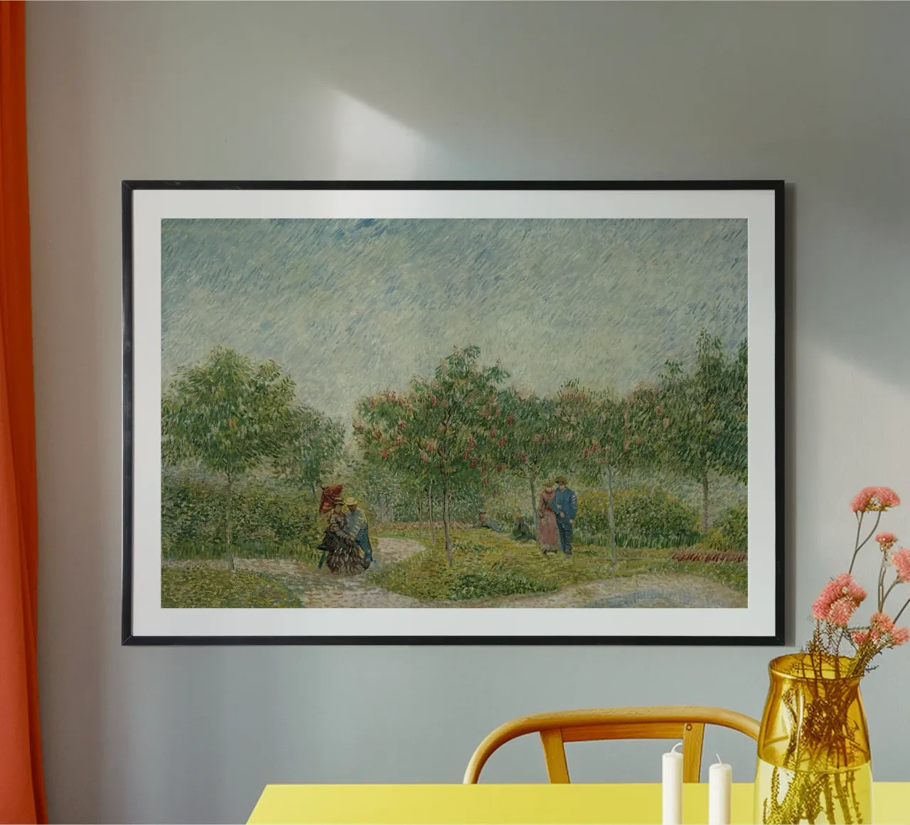 Vincent van Gogh - Garten in Montmarte mit Liebespaar Poster mit Aluminium Rahmen von Timeless Artworks