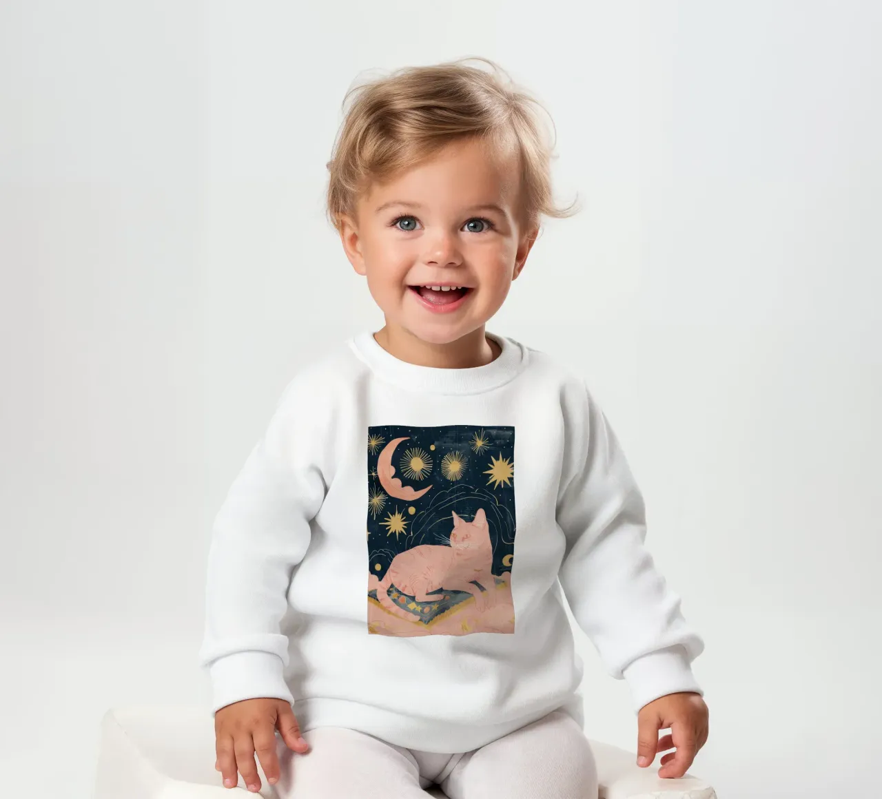 Bohemian Cat Print, Celestial Moon Star Print, Boho Animal sudadera de bebé de Boheme