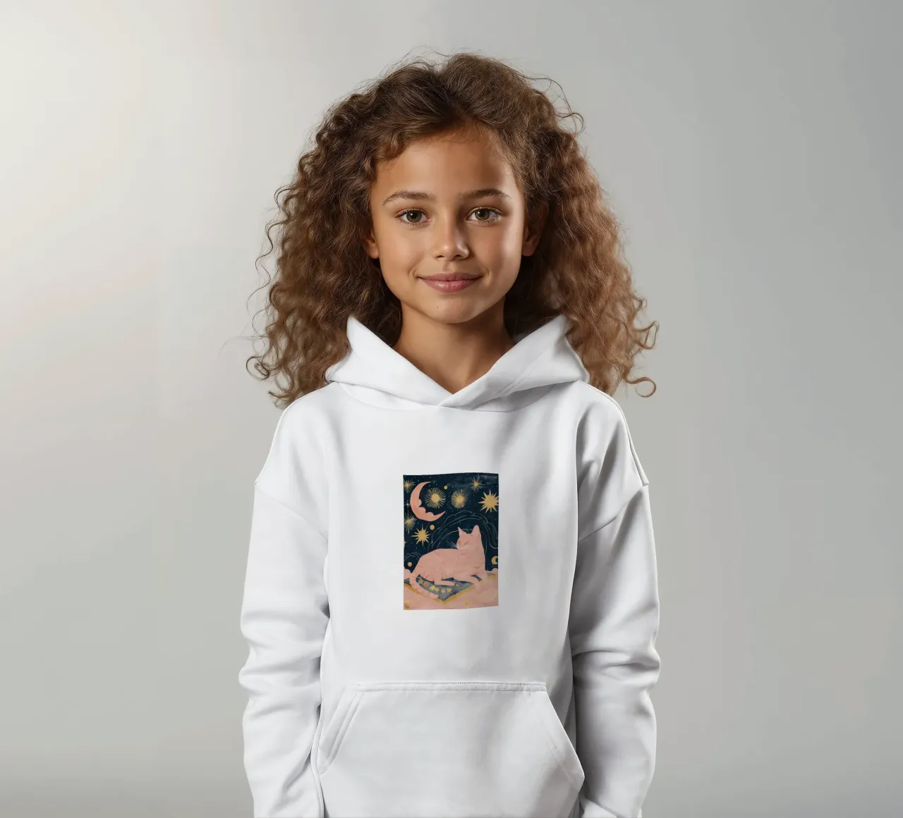 Bohemian Cat Print, Celestial Moon Star Print, Boho Animal sudadera con capucha para niño de Boheme