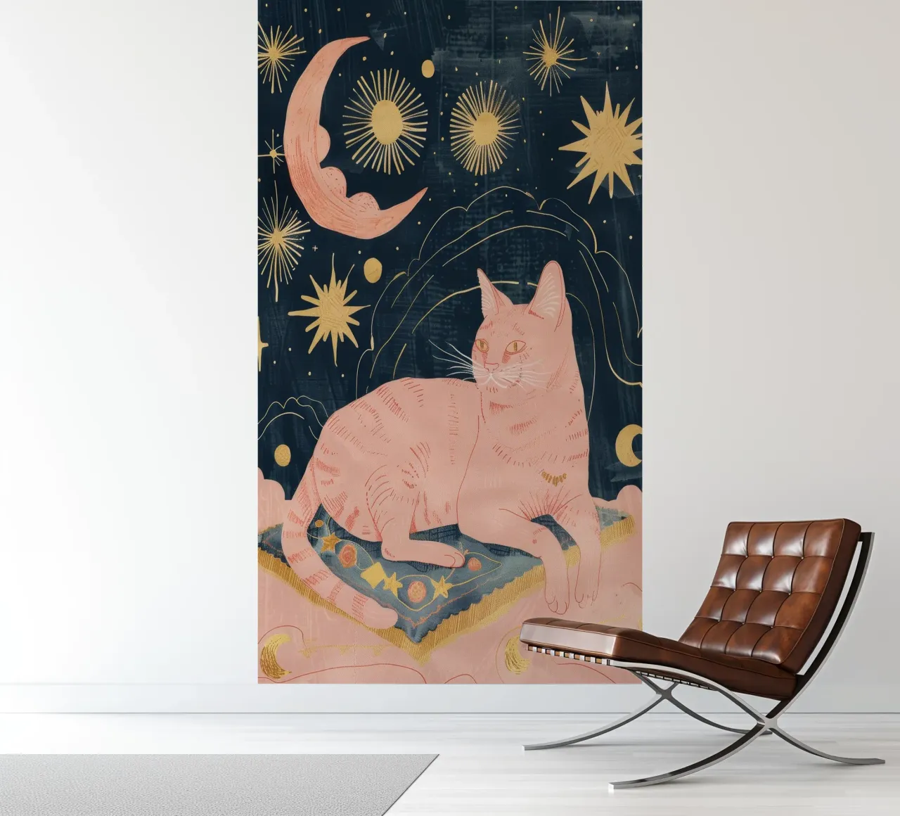 Bohemian Cat Print, Celestial Moon Star Print, Boho Animal papel para pared de Boheme