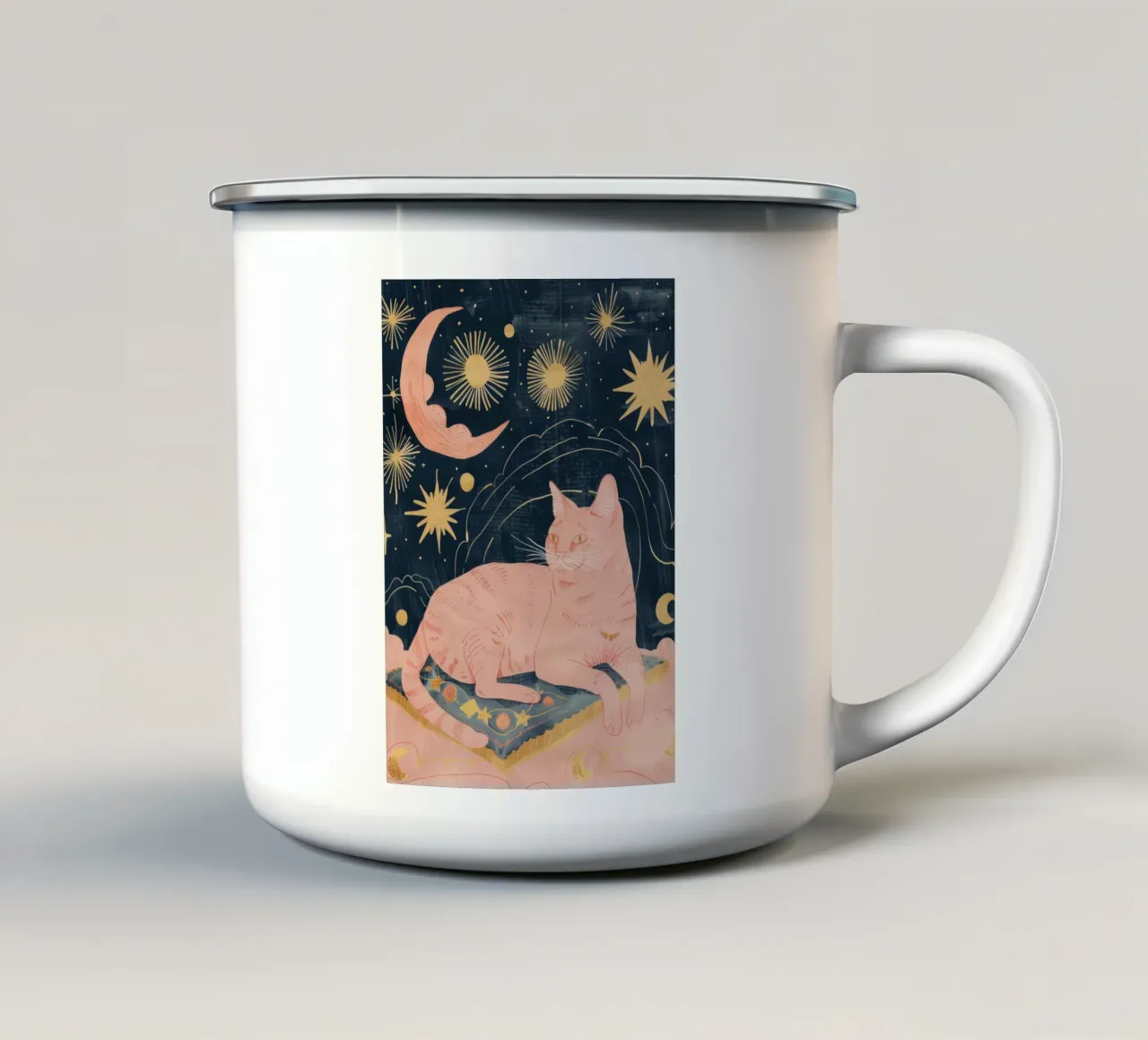 Boheemse kattenprint, hemelse maanster print, Boho dierenprint emaille mok van Boheme