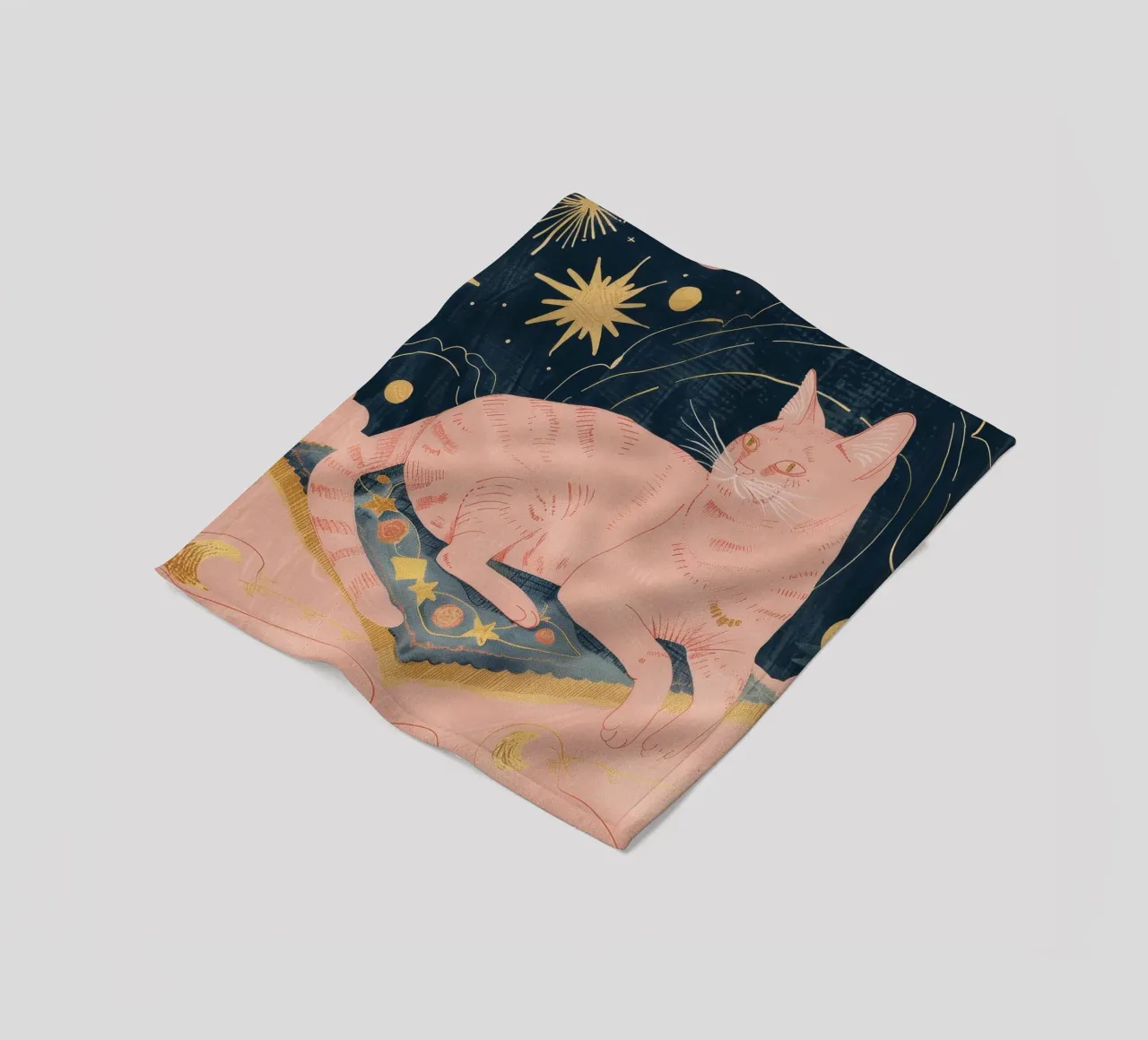 Boheemse kattenprint, hemelse maanster print, Boho dierenprint fleecedeken van Boheme