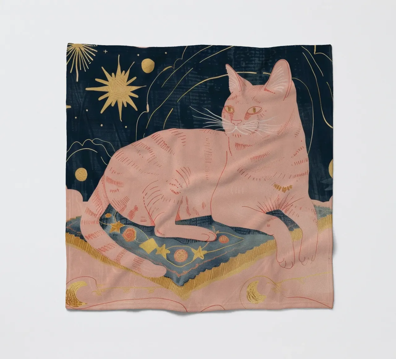 Boheemse kattenprint, hemelse maanster print, Boho dierenprint fleecedeken van Boheme