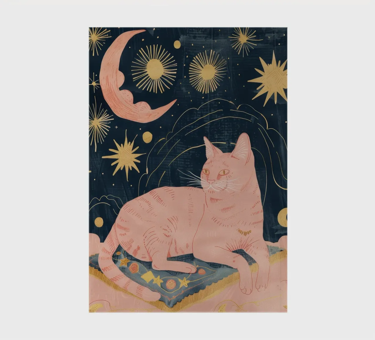 Bohemian Cat Print, Celestial Moon Star Print, Animal Boho notebook by Boheme