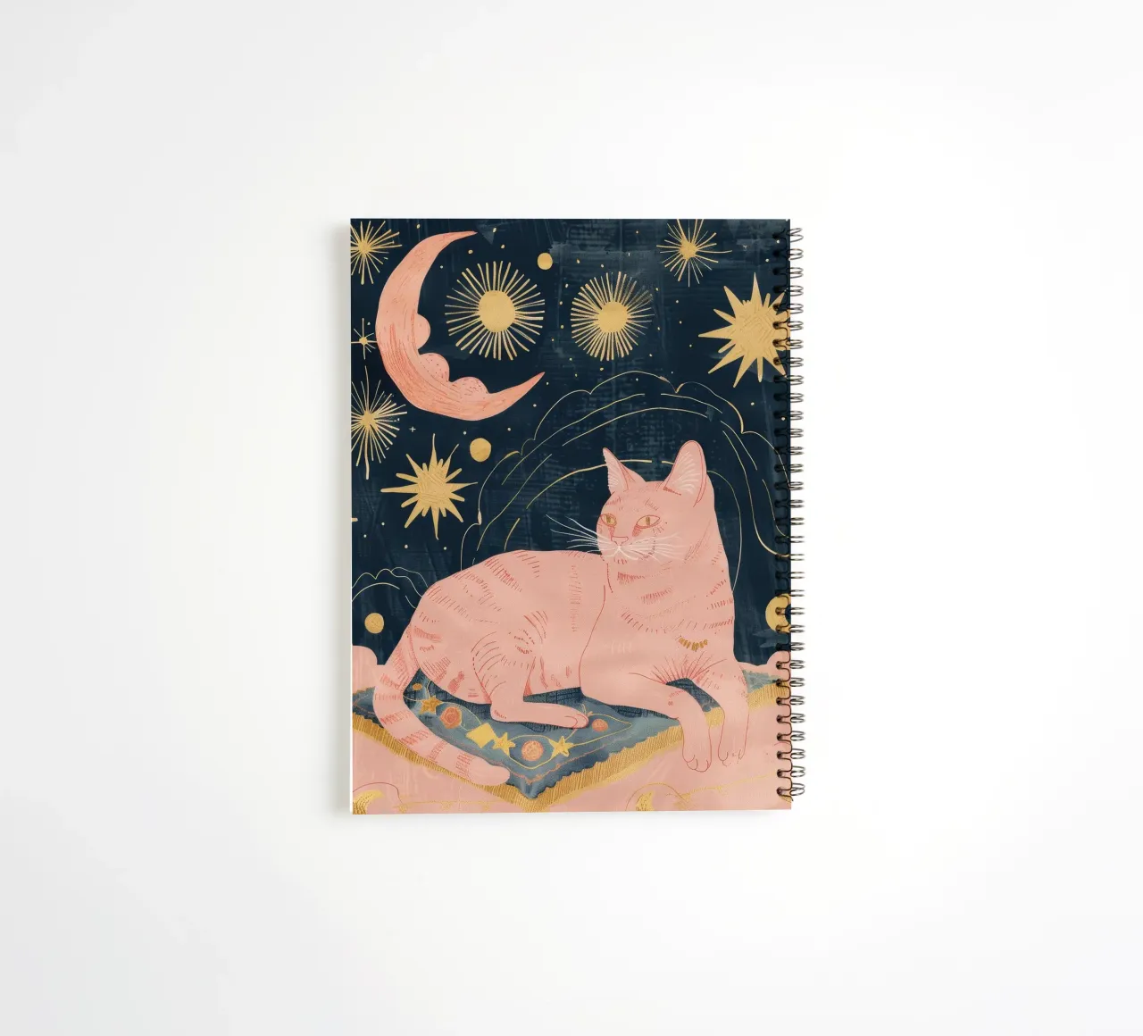 Boheemse kattenprint, hemelse maanster print, Boho dierenprint notitieboek met spiraal van Boheme