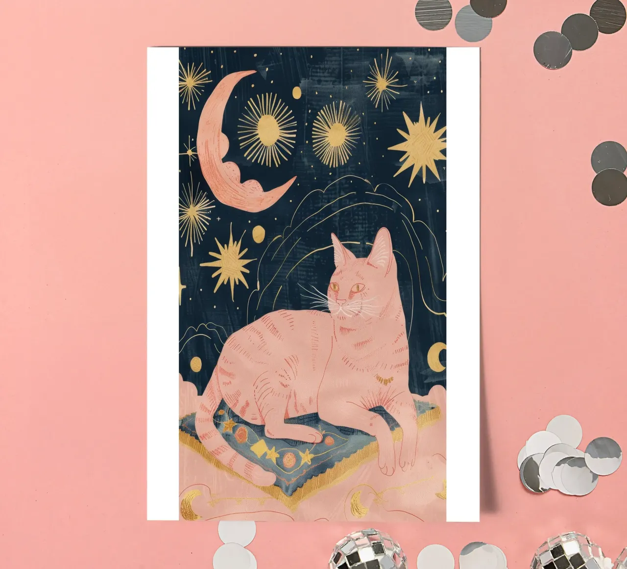 Bohemian Cat Print, Celestial Moon Star Print, Animal Boho sticker sheet by Boheme