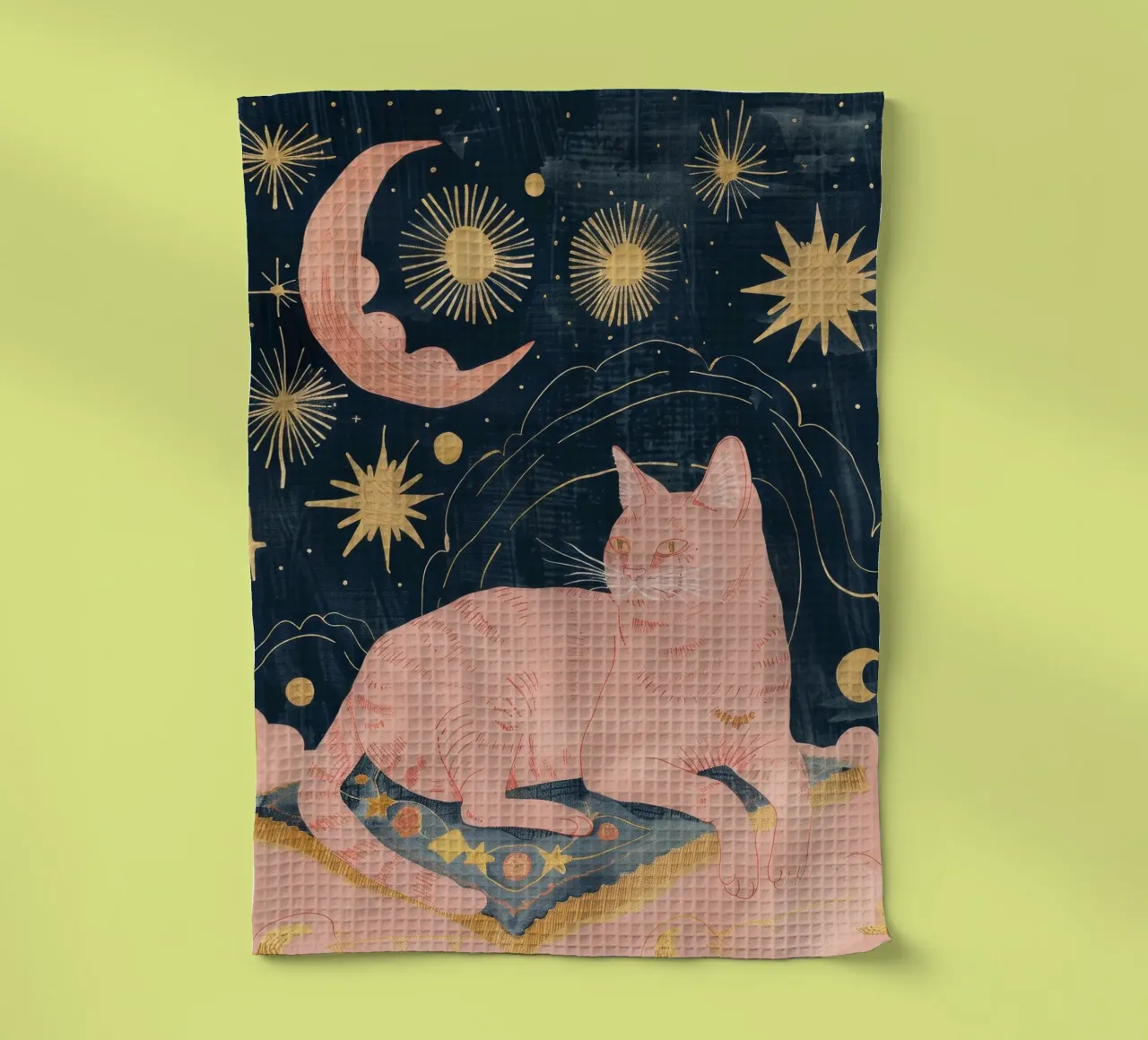 Boheemse kattenprint, hemelse maanster print, Boho dierenprint theedoek van Boheme