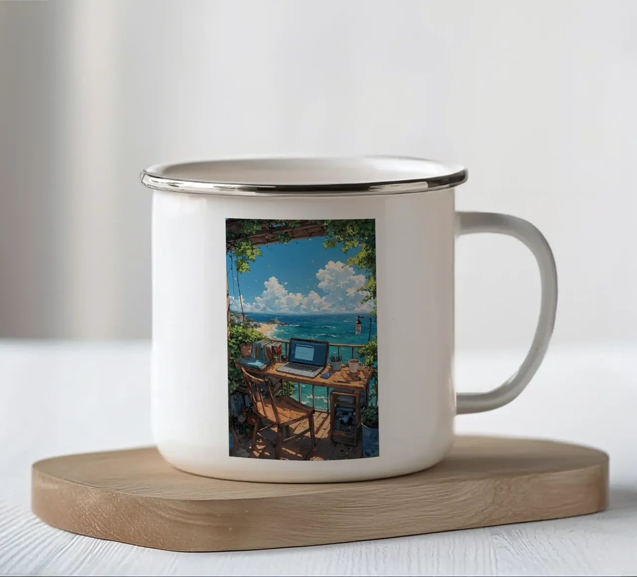 paesaggio computer anime spiaggia tazza in smalto da Manh beo