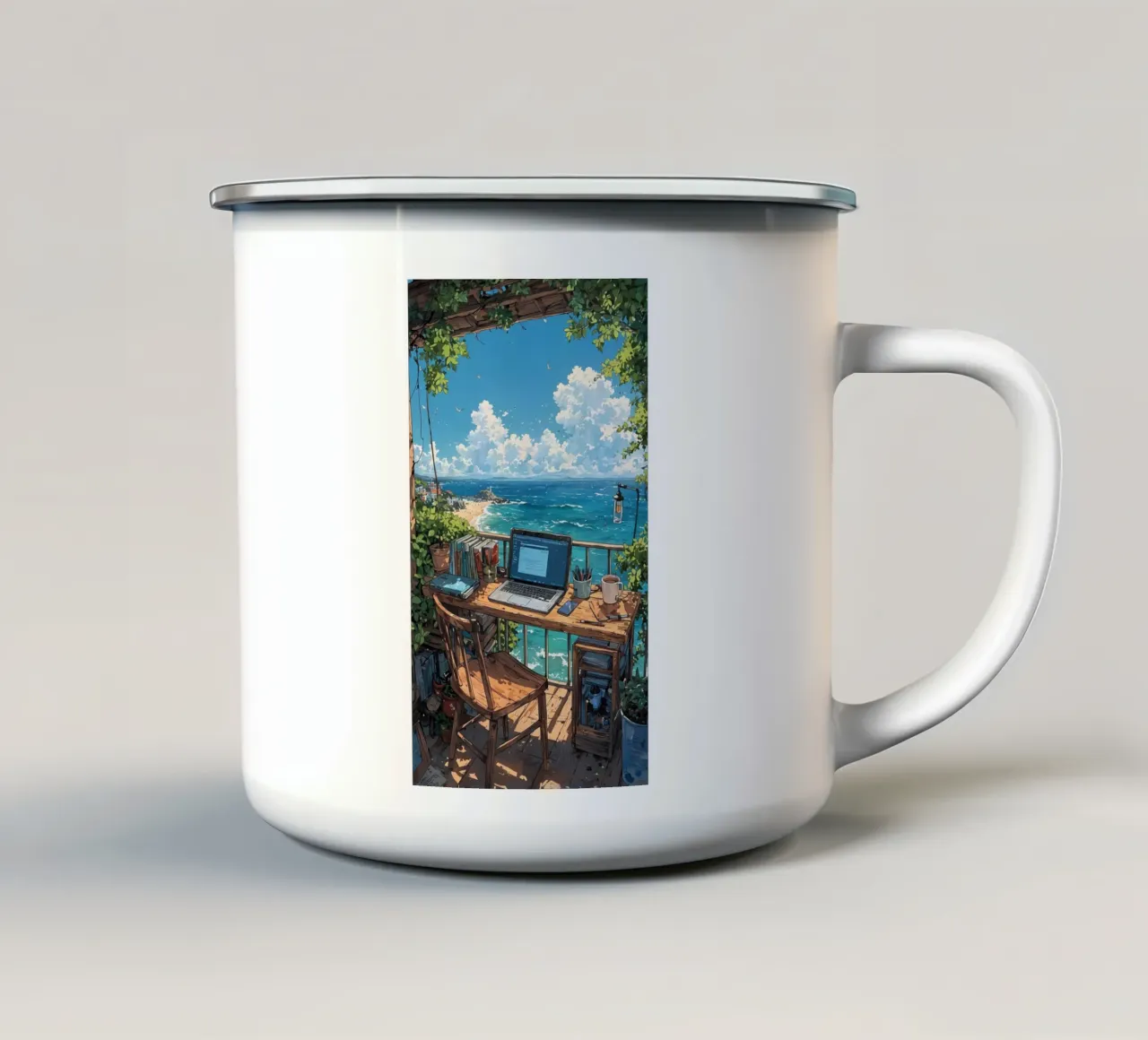 paesaggio computer anime spiaggia tazza in smalto da Manh beo