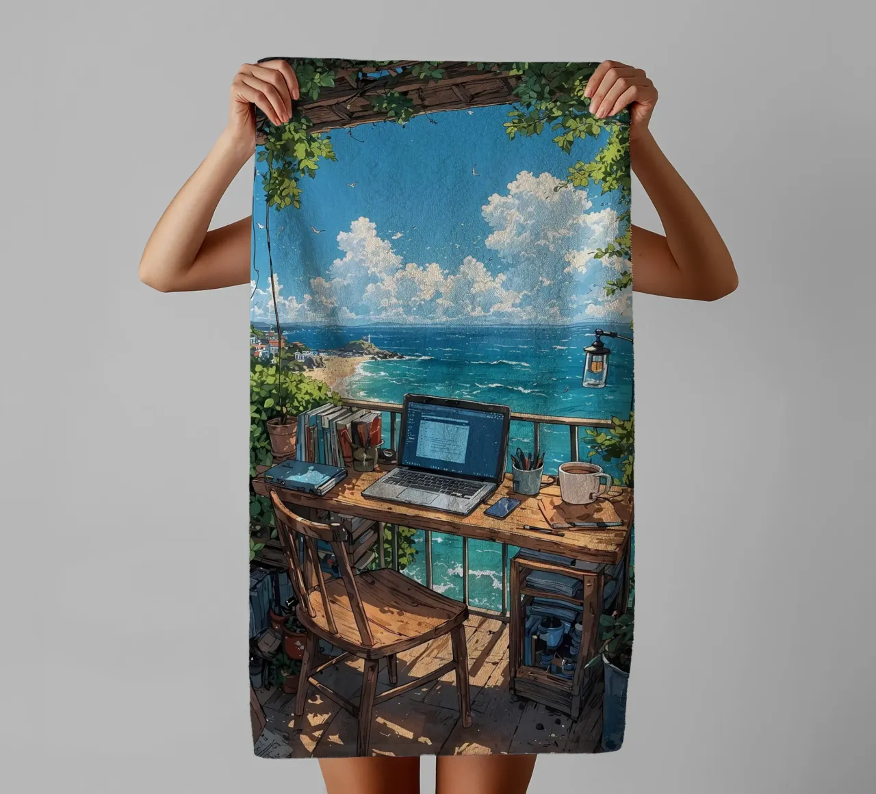 paesaggio computer anime spiaggia asciugamano da bagno da Manh beo