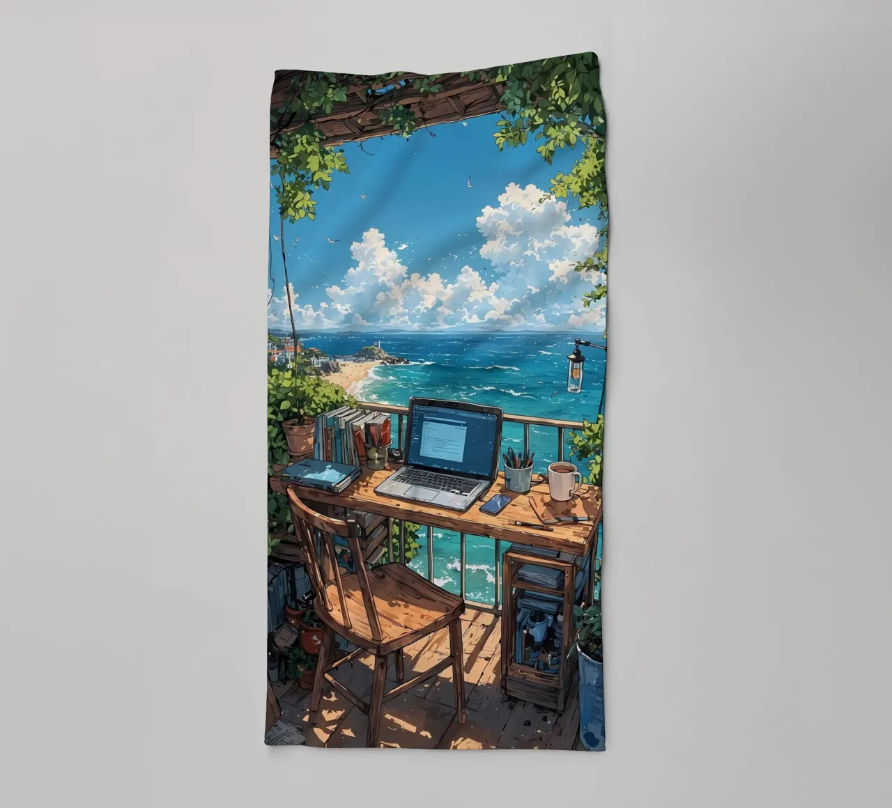 paesaggio computer anime spiaggia asciugamano da bagno da Manh beo