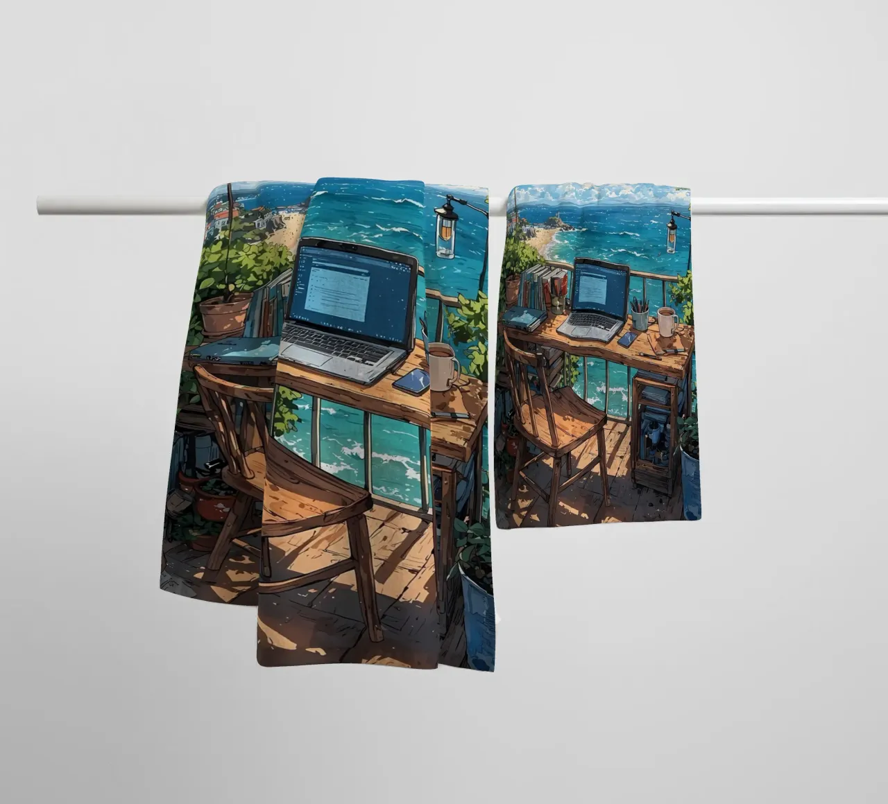 paesaggio computer anime spiaggia asciugamano da bagno da Manh beo