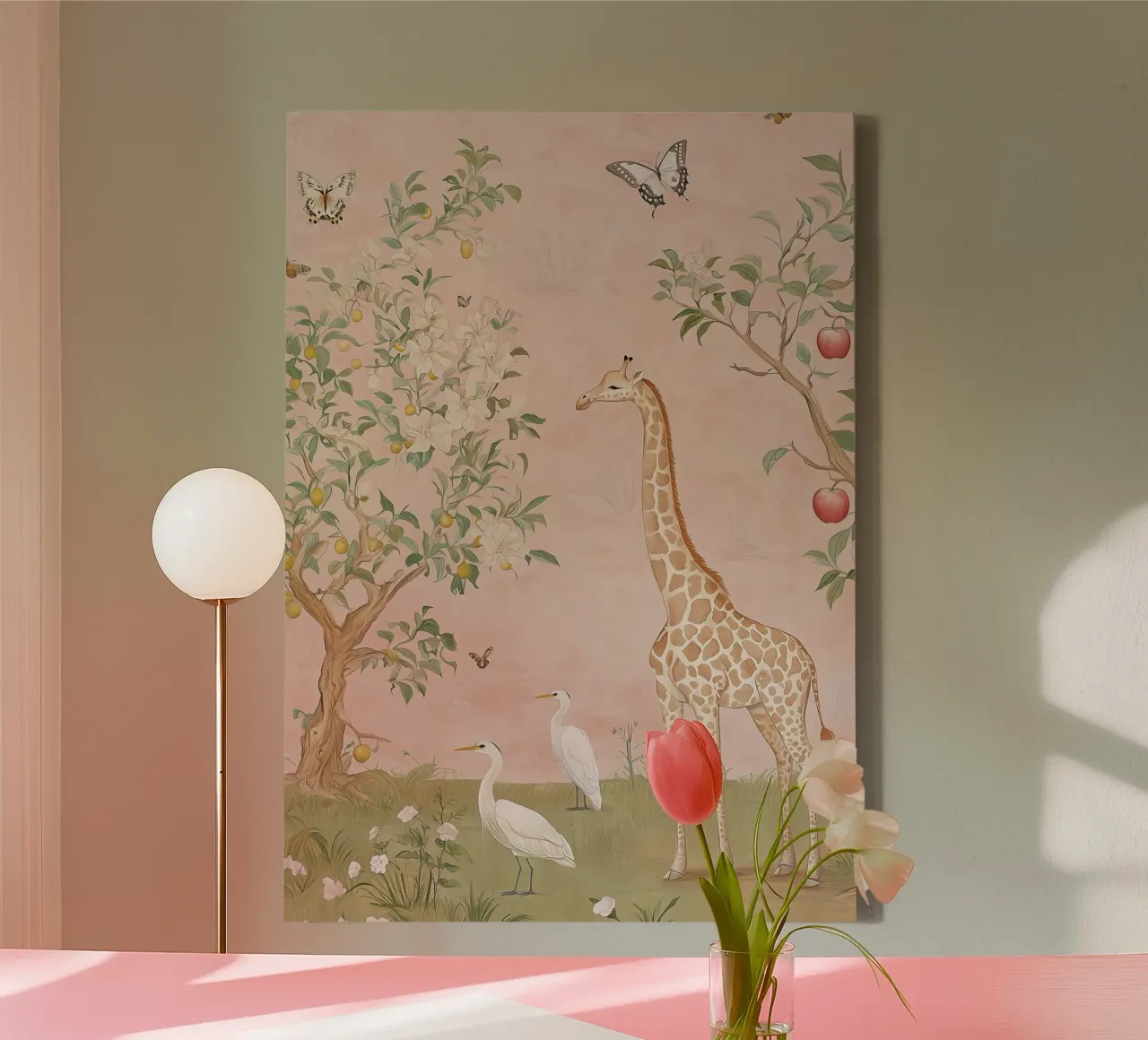 Skurrile Schmetterlingskunst, Obstbäume, Wildlife Print Nursery Leinwand mit Schattenfugenrahmen von Boheme