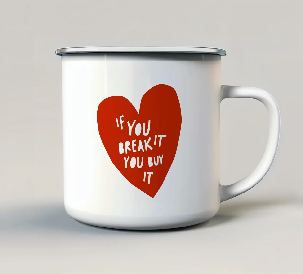 Amare responsabilmente - Cuore ritagliato tazza in smalto da Dominique Vari Words