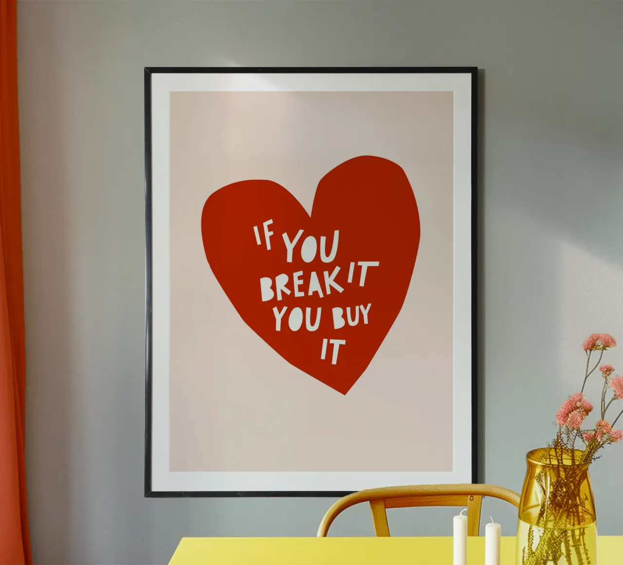 Amare responsabilmente - Cuore ritagliato poster con telaio in alluminio da Dominique Vari Words