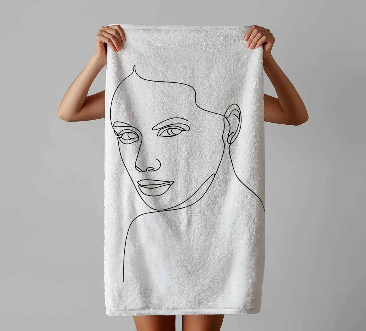 Dessin minimaliste d'une femme en une ligne | Modern Abstract Art serviette de bain de Viv Line Art