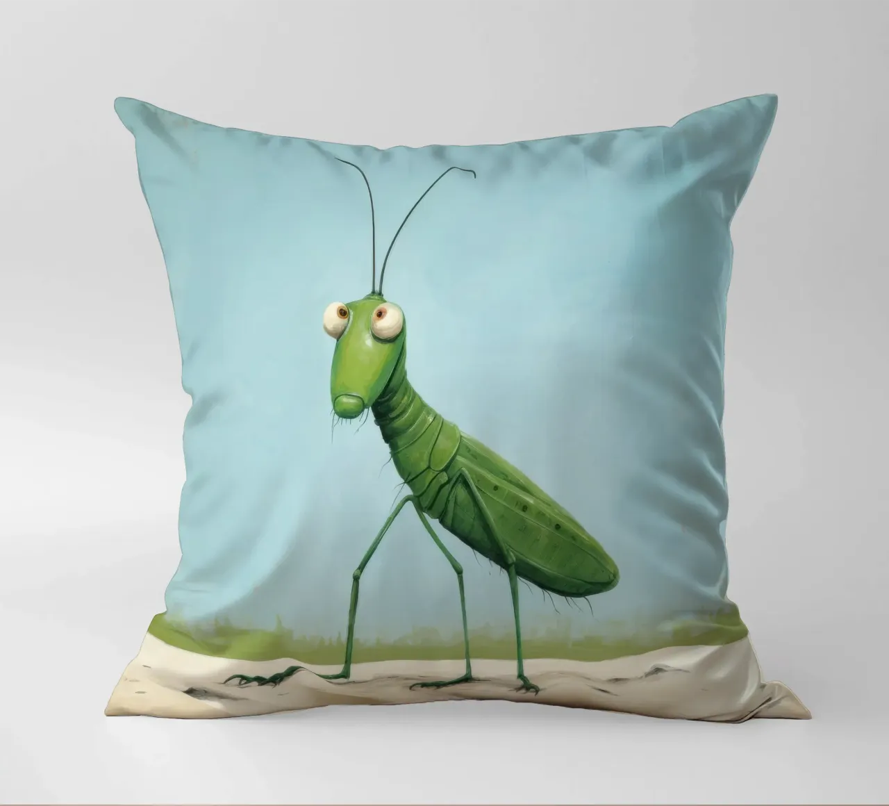 Minimal Grasshopper 2 decorative cushion by Minimal Animal Art