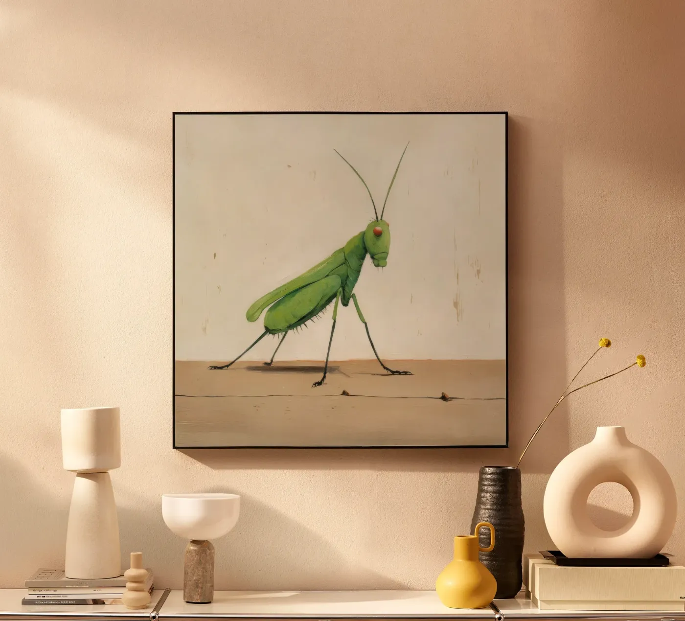 Minimal Grasshopper acryl van Minimal Animal Art