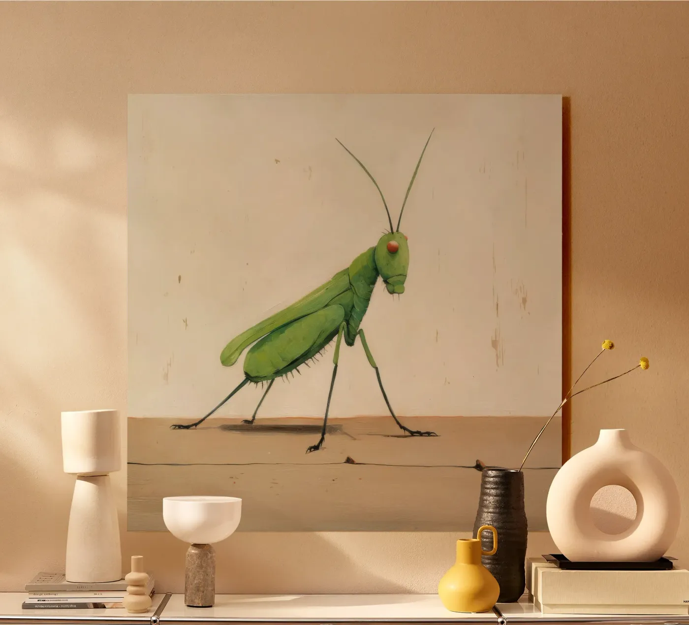 Minimal Grasshopper acryl van Minimal Animal Art