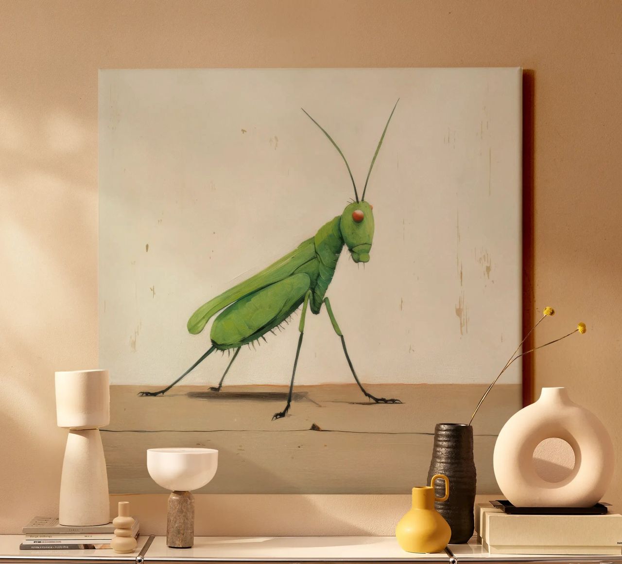 Minimal Grasshopper 4 canvas by Minimal Animal Art